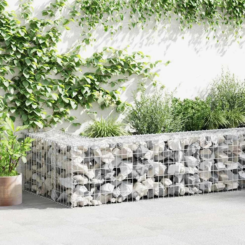 Cesta de acero galvanizado, 300 x 30 x 50 cm, con cubierta para valla y muro de contención