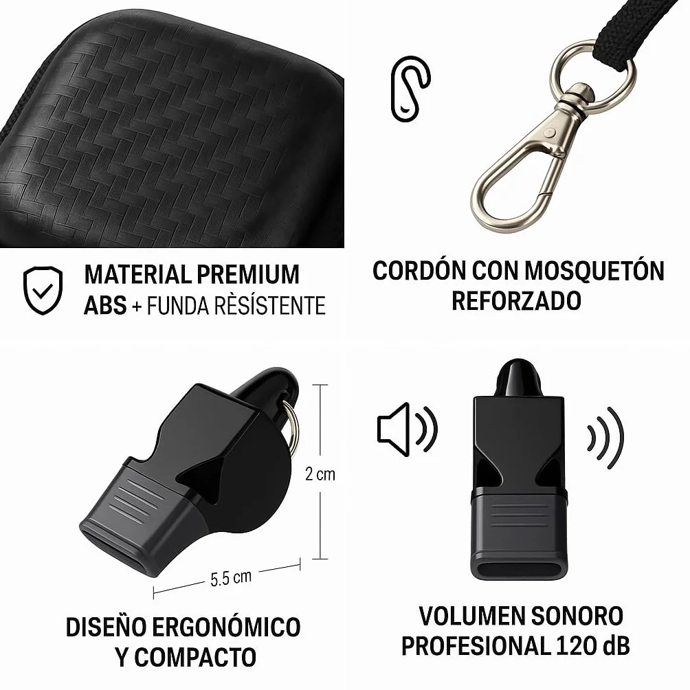 Silbato de Acero Inoxidable con Bola Profesional para Árbitro, Socorrista y Emergencia