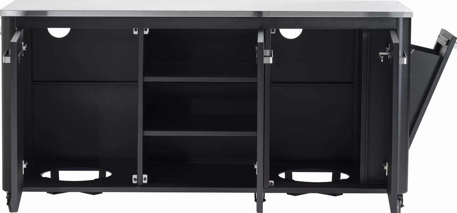 Cozze® Cocina de Exterior 180 con encimera INOX – módulo de Cocina Exterior Modular con 3 Puertas, Cubo de Basura Integrado, Soporte para 2 bombonas de Gas, 6 Ruedas, Carga 150 kg