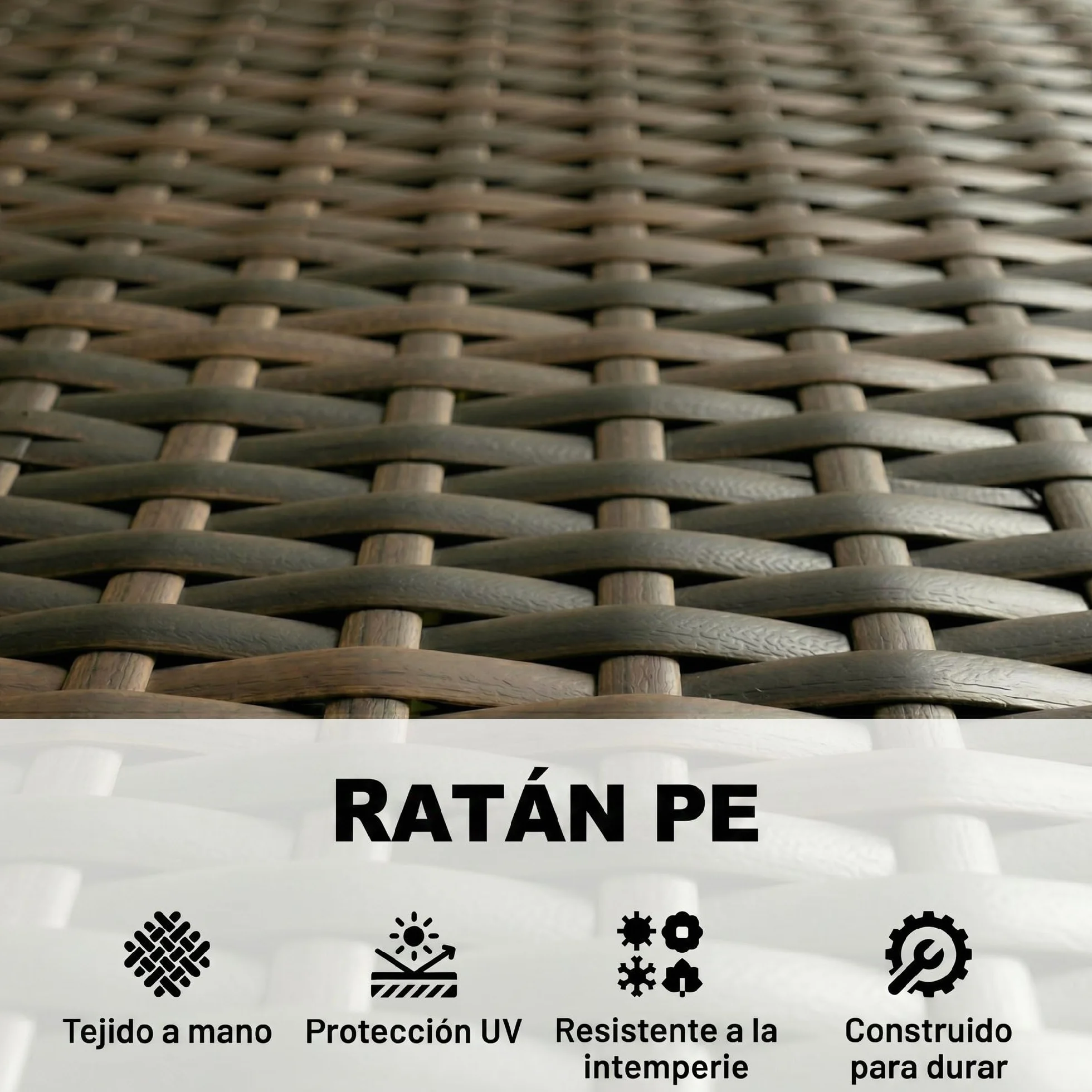 Outsunny Conjunto Jardín Exterior de Ratán con Cojines Conjunto Terraza Resistente a la Intemperie Muebles Jardín Exterior con 2 Sillones Sofá de 2 Plazas Mesa con Cristal Marrón