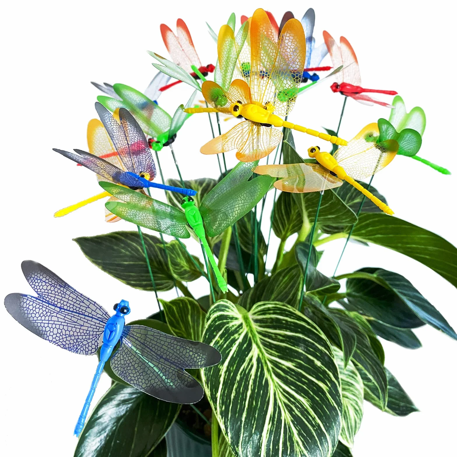 12 estacas de decoración de jardín de libélula – Púas florales de mosca de dragón falsa para decoración de tartas, libélulas – Mosca de dragón 3D para interiores y exteriores, regalo