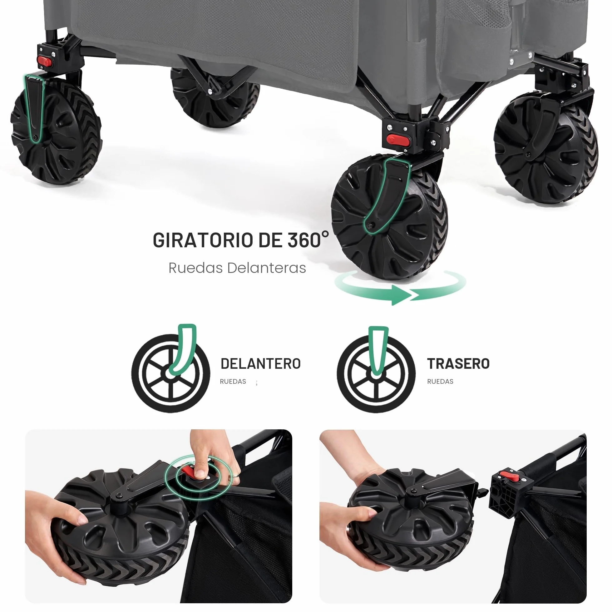 TIMBER RIDGE Carro Playa Ruedas Grandes con Freno Carrito Plegable Transporte para Jardín Playa Campaña Compra al Aire Libre Carreta con Bolsa de Cubierta Ruedas Amovibles Mango Ajustable hasta 100kg