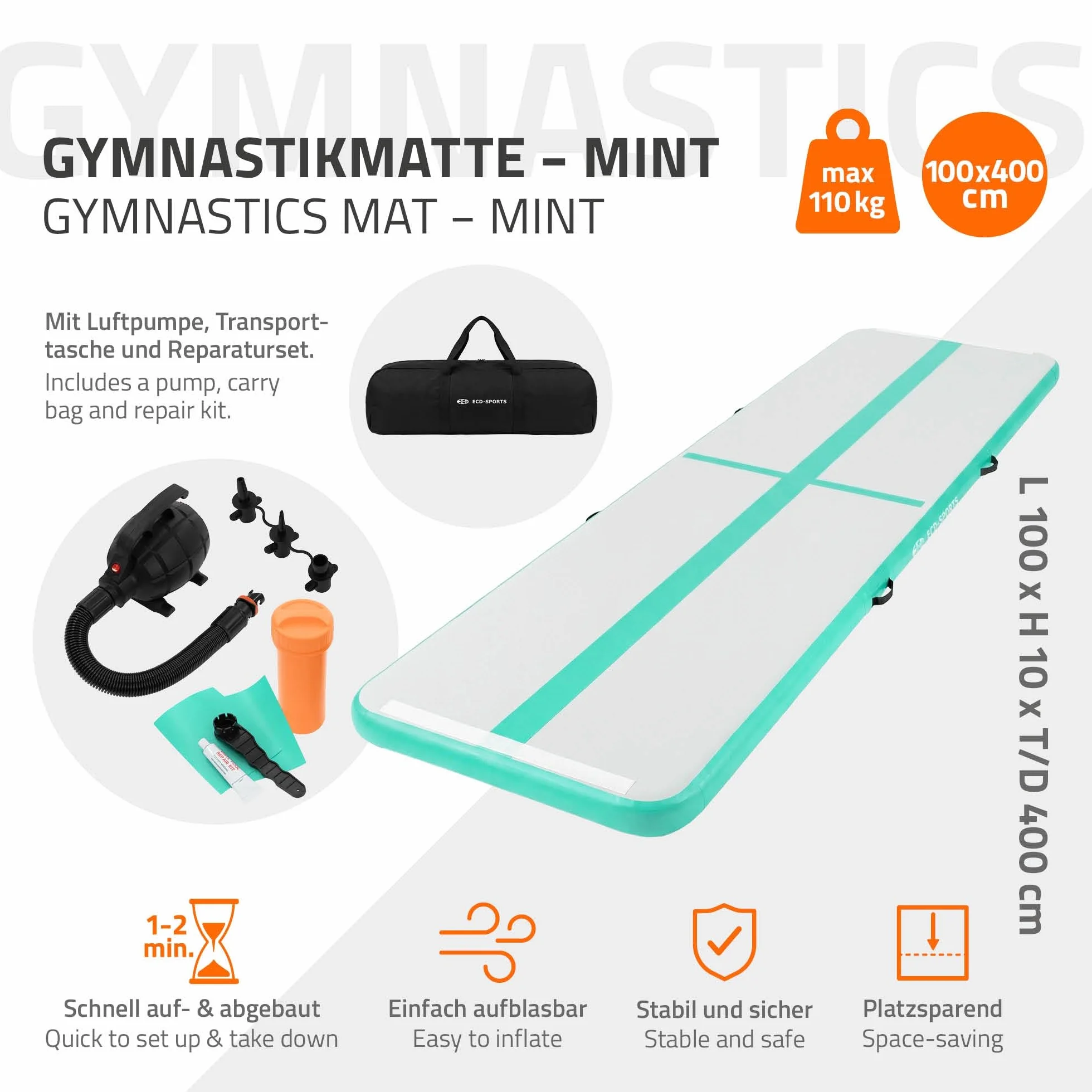 ECD Germany Colchoneta de Gimnasia Artística Airtrack 3m 4m 5m Esterilla Hinchable Tumbling 10cm Grosor con Bomba Eléctrica