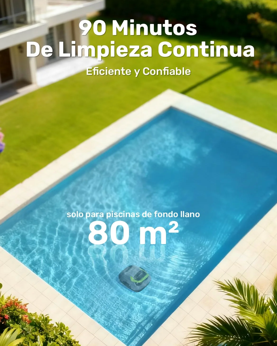 Gosvor (Nuovo 2026) Robot Limpiafondos Piscina Inalámbrico - Aspirador Piscina, 90 Min Autonomía, Autoestacionamiento, Fácil Uso, Robot Piscina para Suelo, Piscinas 80m²,Gris y Verde