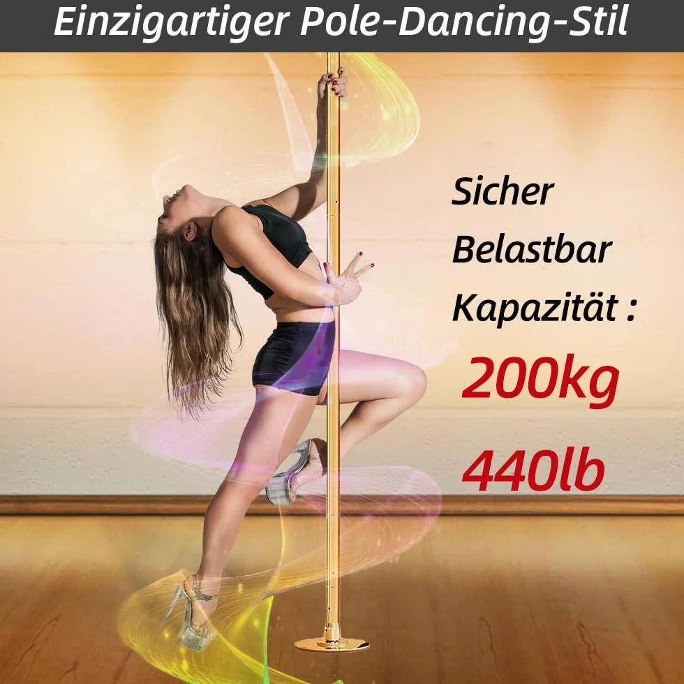 PRIOR FITNESS Barra de baile cromada 45 mm Altura regulable 2,23-2,7 m 2 modos giratorio/estático 200 kg sin taladrar