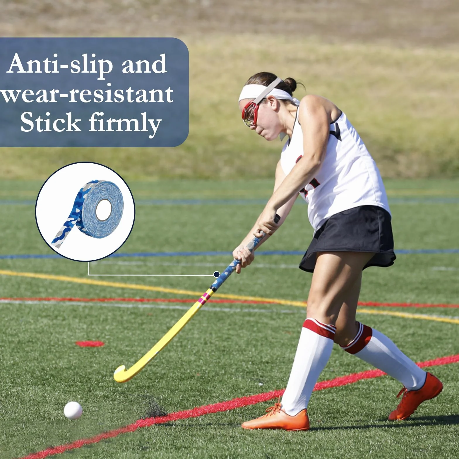 Cinta de Hockey Rollo 2.5cm*25m Adhesiva Agarre Palo Hockey Hielo Mangos Raquetas Squash Tenis Bádminton Golf