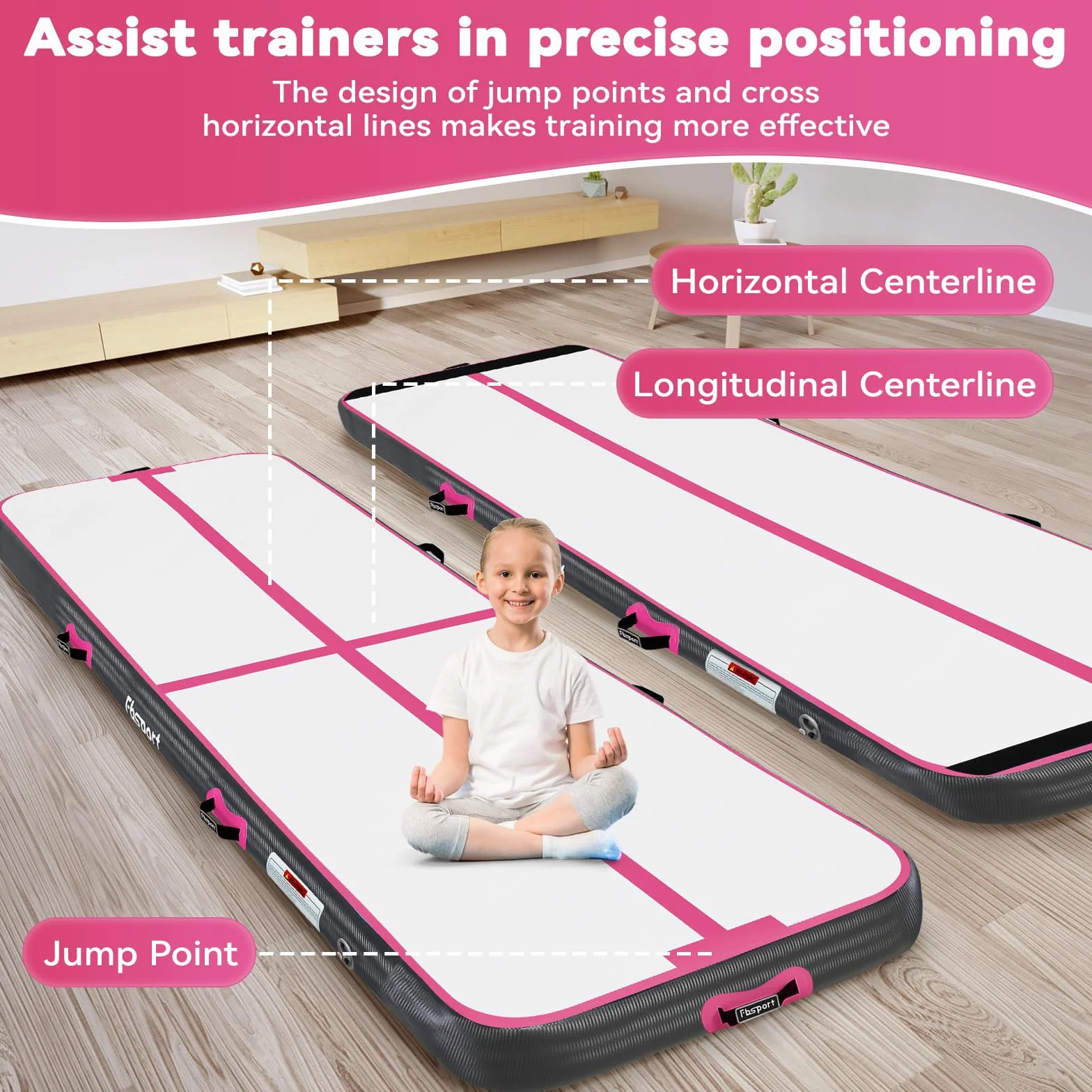 FBSPORT Colchoneta Gimnasia Hinchable 3 4 5 M, 10/20 cm Tumbling Mat con Bomba de Aire y Bolsa de Transporte