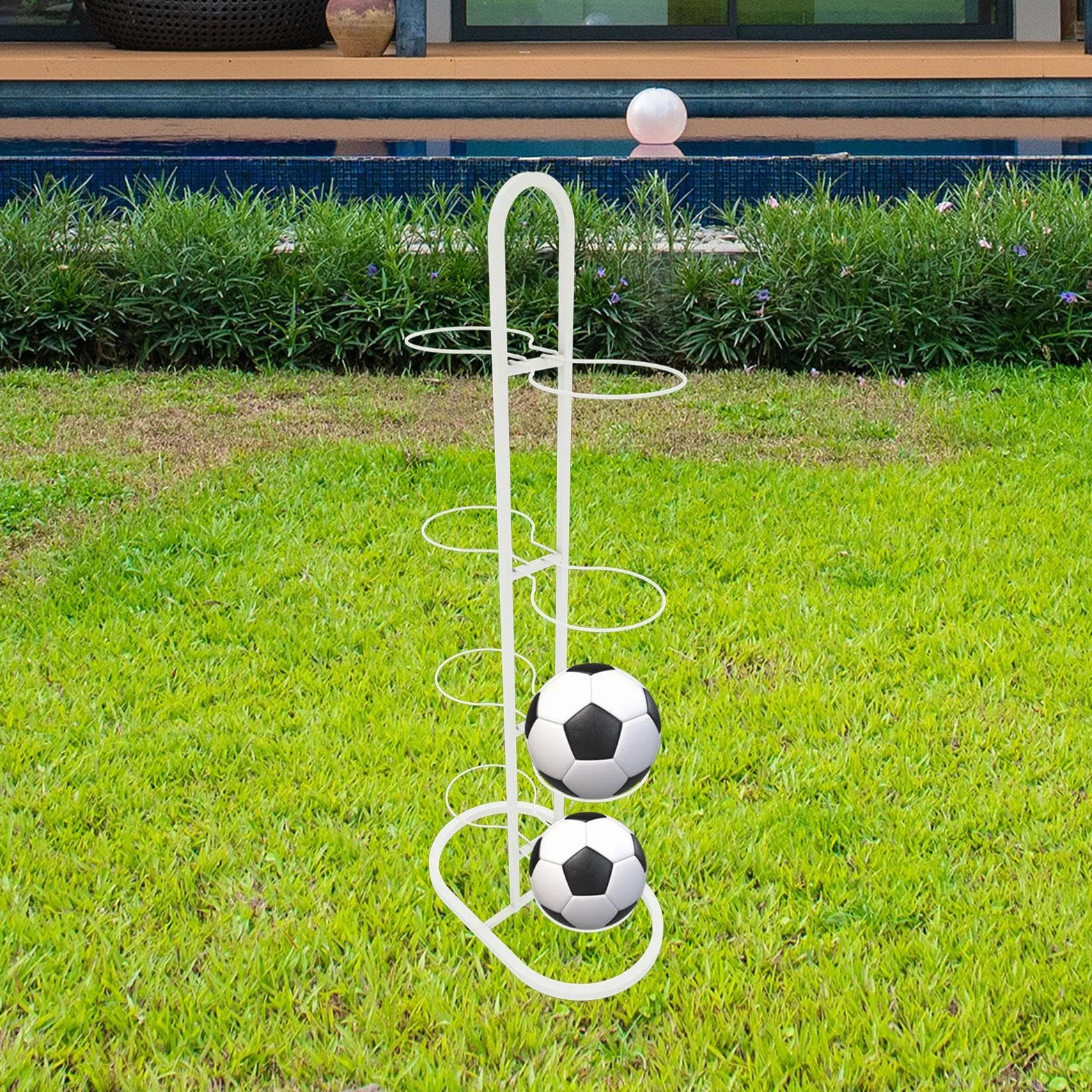 Soporte Vertical 8 Niveles para Almacenamiento Balones Fútbol Organizador Deportivo Portátil Blanco