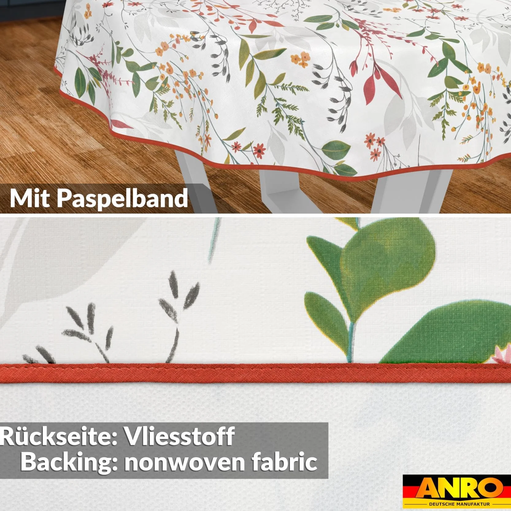 Mantel de Hule Lavable, fácil de Limpiar, Impermeable, Efecto Loto, para jardín, Natural, Redondo, 140 cm, con Dobladillo (Ribeteado)