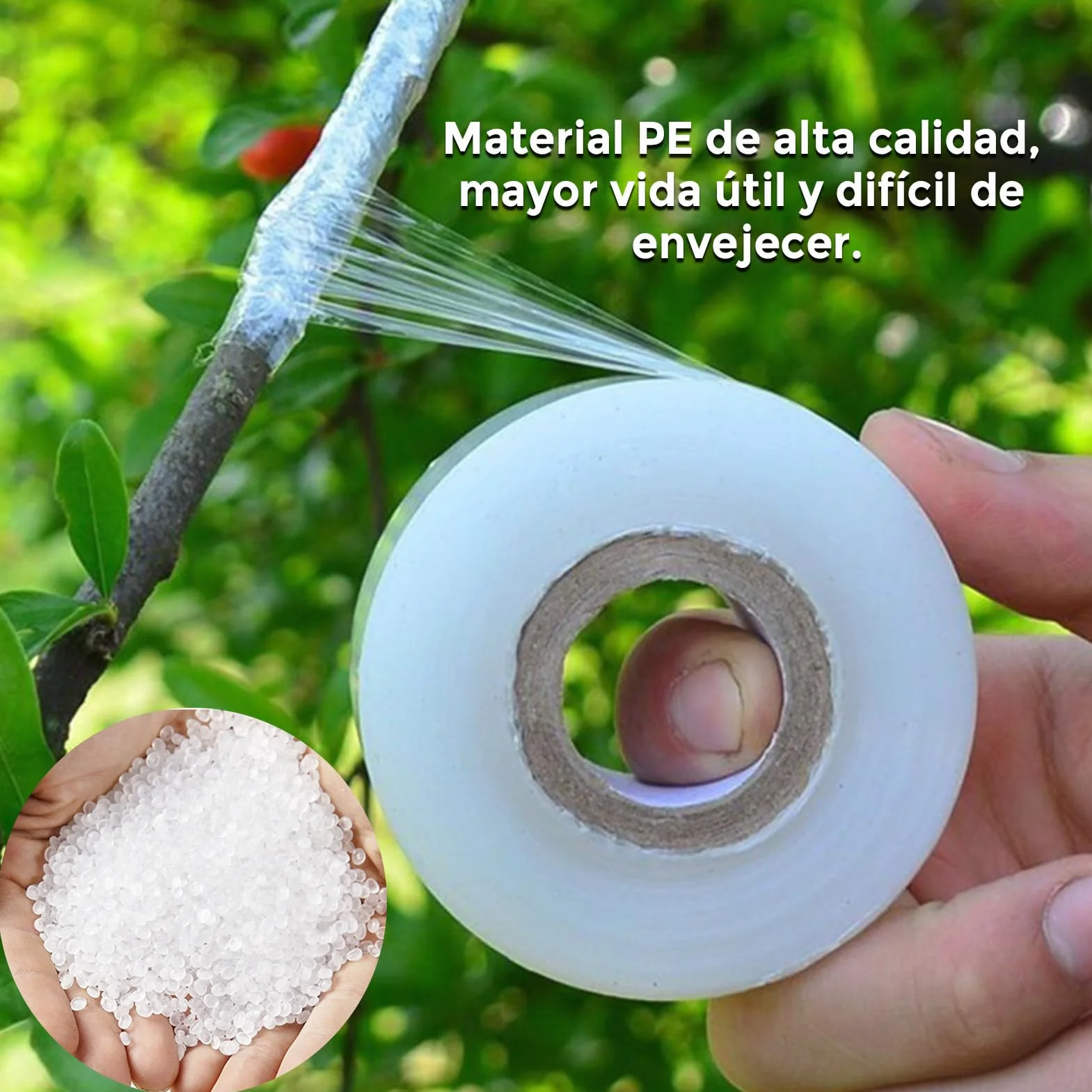 3 Rollos de Cinta de Injerto de Transparente Estirable, Autoadhesiva para Jardinería Película de Injerto, Ideal para Injertar Árboles Frutales, Flores y Uso en Viveros, 100 m