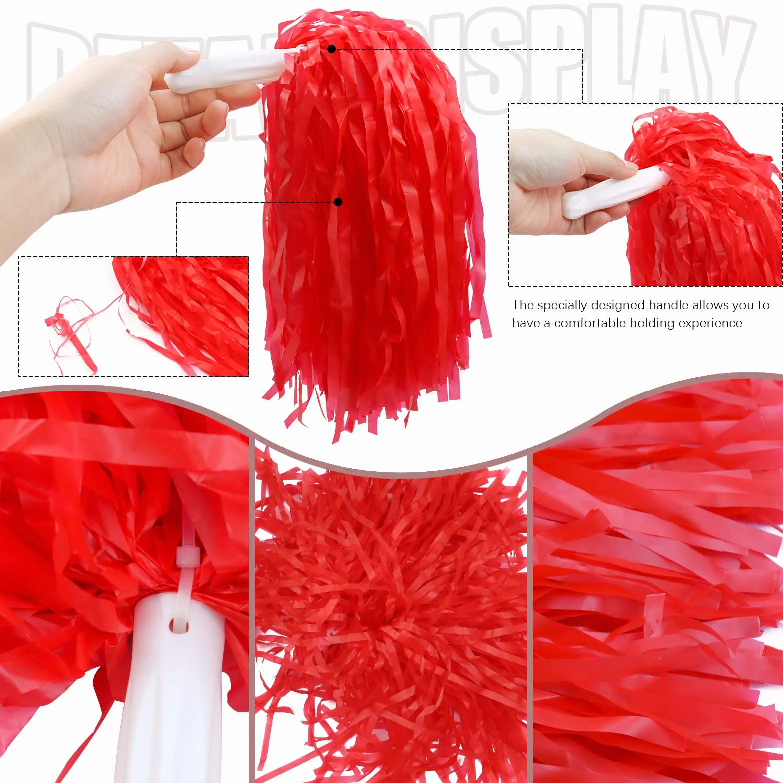 Pompones de plástico para animadoras, 12 unidades, rojo