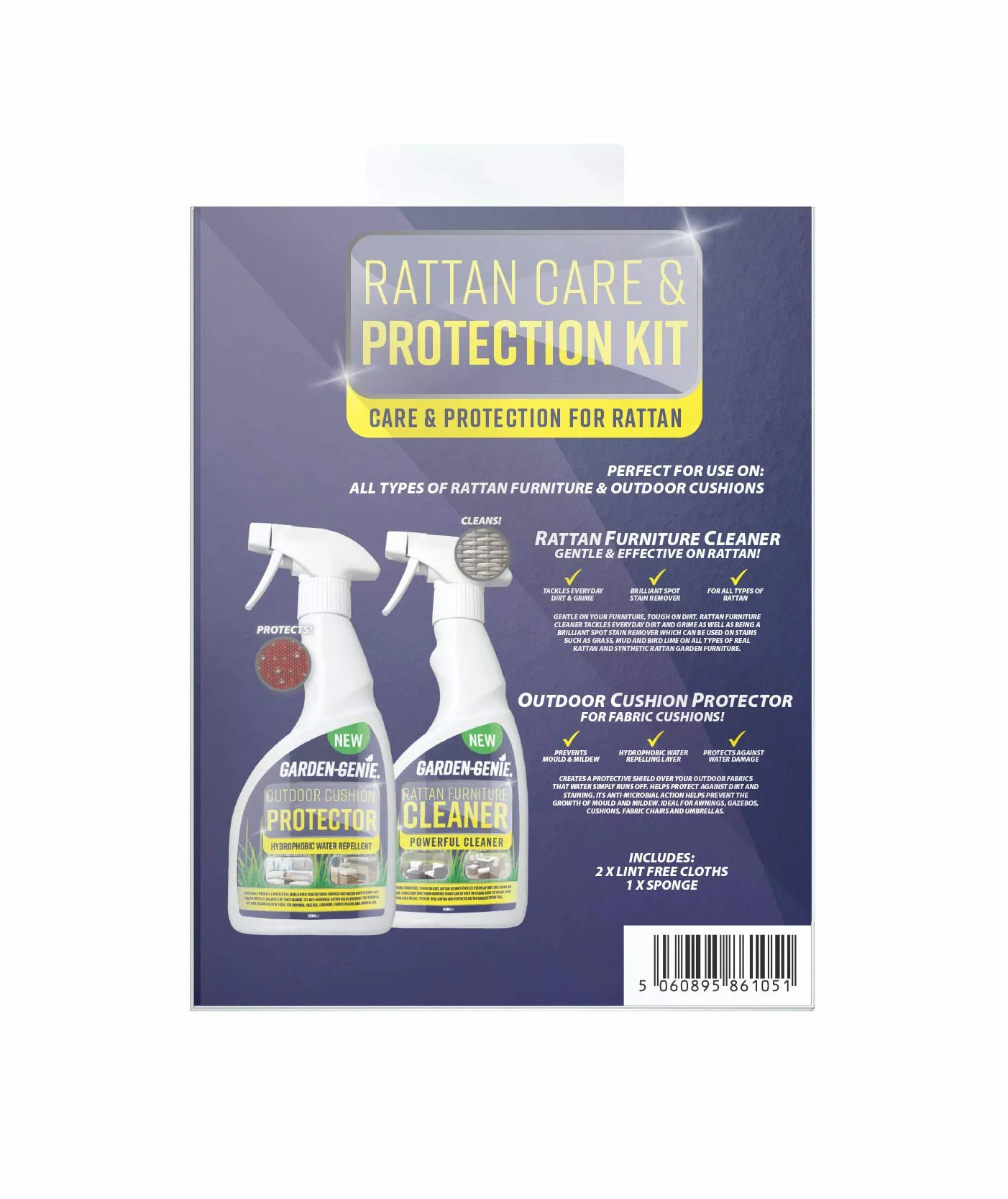 Garden Genie - Kit de Limpieza de Muebles de ratán para Cuidado y protección | Incluye Limpiador y Protector - Elimina la Suciedad persistente | para Uso en Interiores y Exteriores (2 Unidades de 500