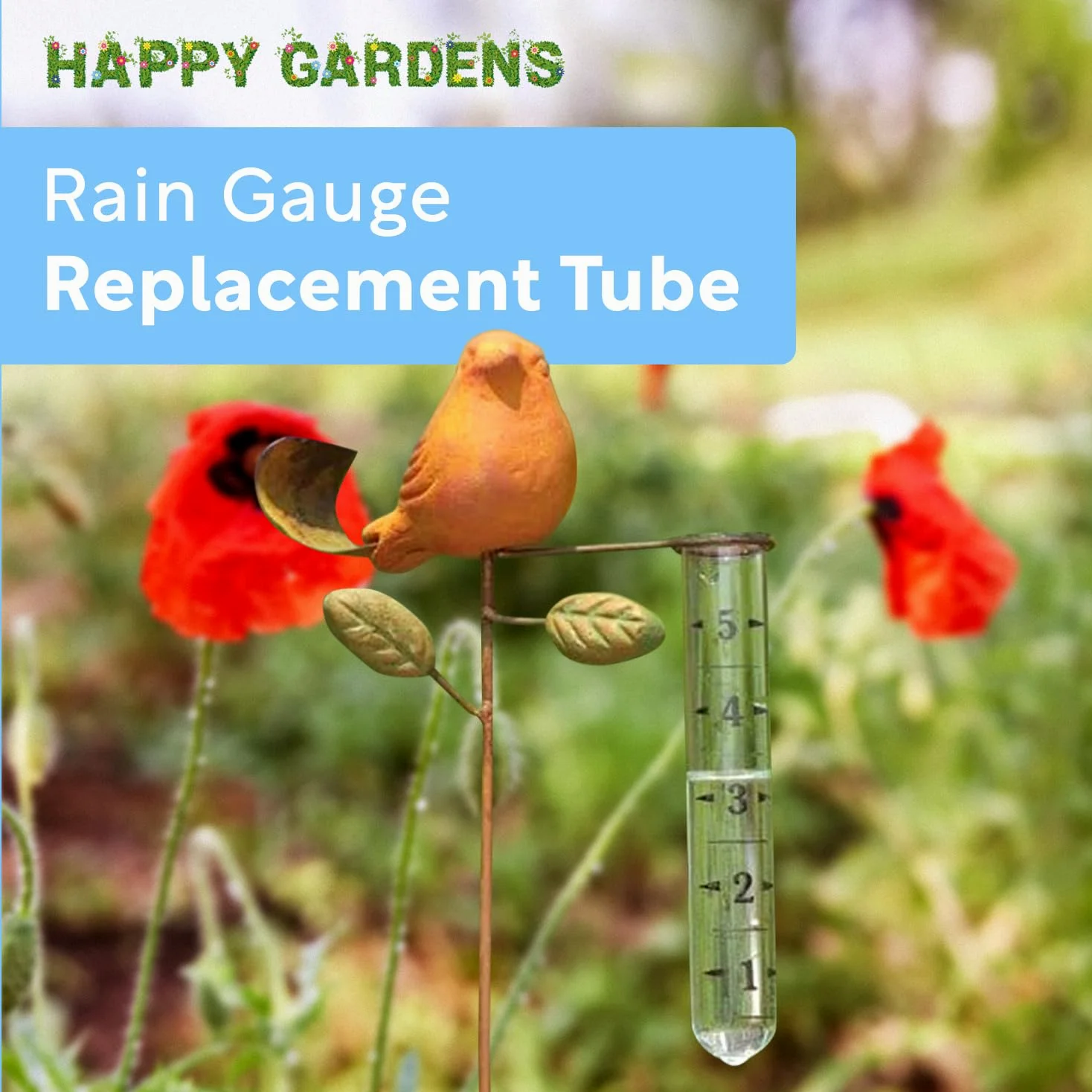 Happy Gardens Tubo de vidrio de repuesto para pluviómetro (soportes de ajuste de precisión) más medidores genéricos/estándar para patio, valla y cubierta de agua al aire libre, 5 pulgadas