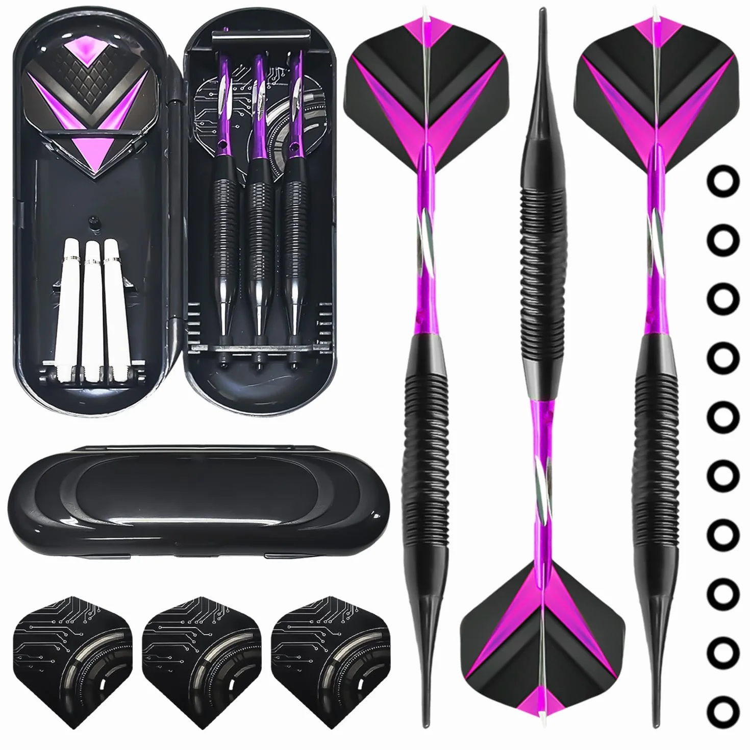 Juego de dardos con puntas de plástico, accesorios blandos, electrónicos, morado