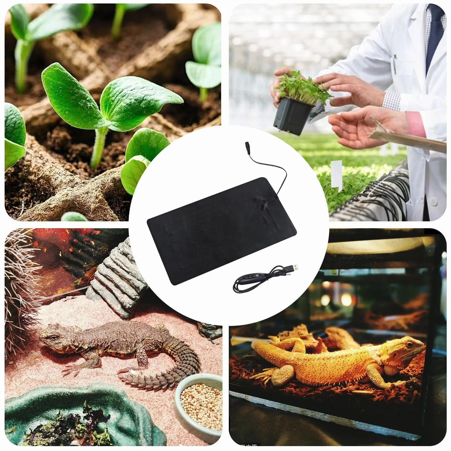 Alfombrilla térmica de germinación de semillas, almohadilla térmica USB para plantas, de cuero de PVC, impermeable, 3 ajustes de temperatura ajustables, para plantas de interior y reptiles