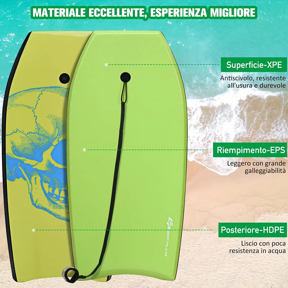 GOPLUS Bodyboard 105 cm Tabla de Olas Ultraligera Resistente 37''/41''