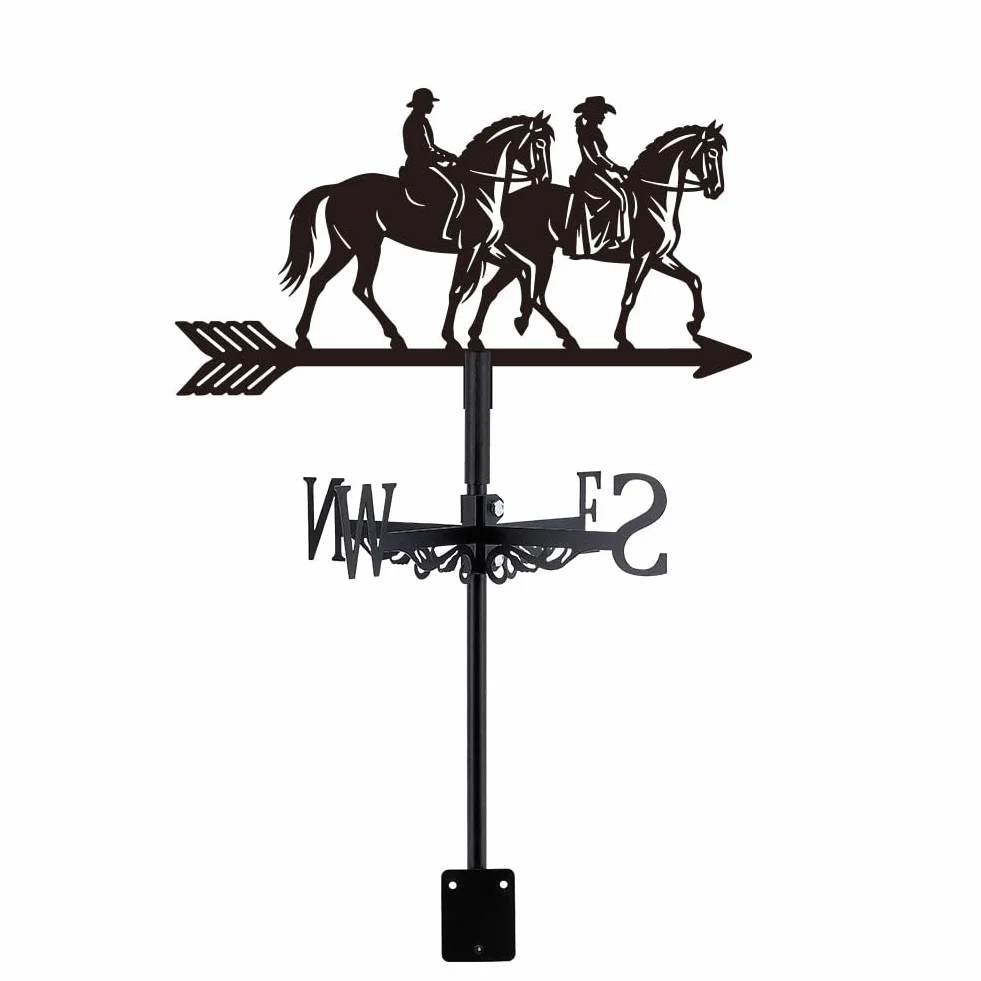 SUPERDANT 1 juego de veletas de hierro negro para jinetes de caballos de hierro, veleta de viento, indicador de viento, fácil de instalar, listo para regalo, adecuado para patio, casas y cobertizos de