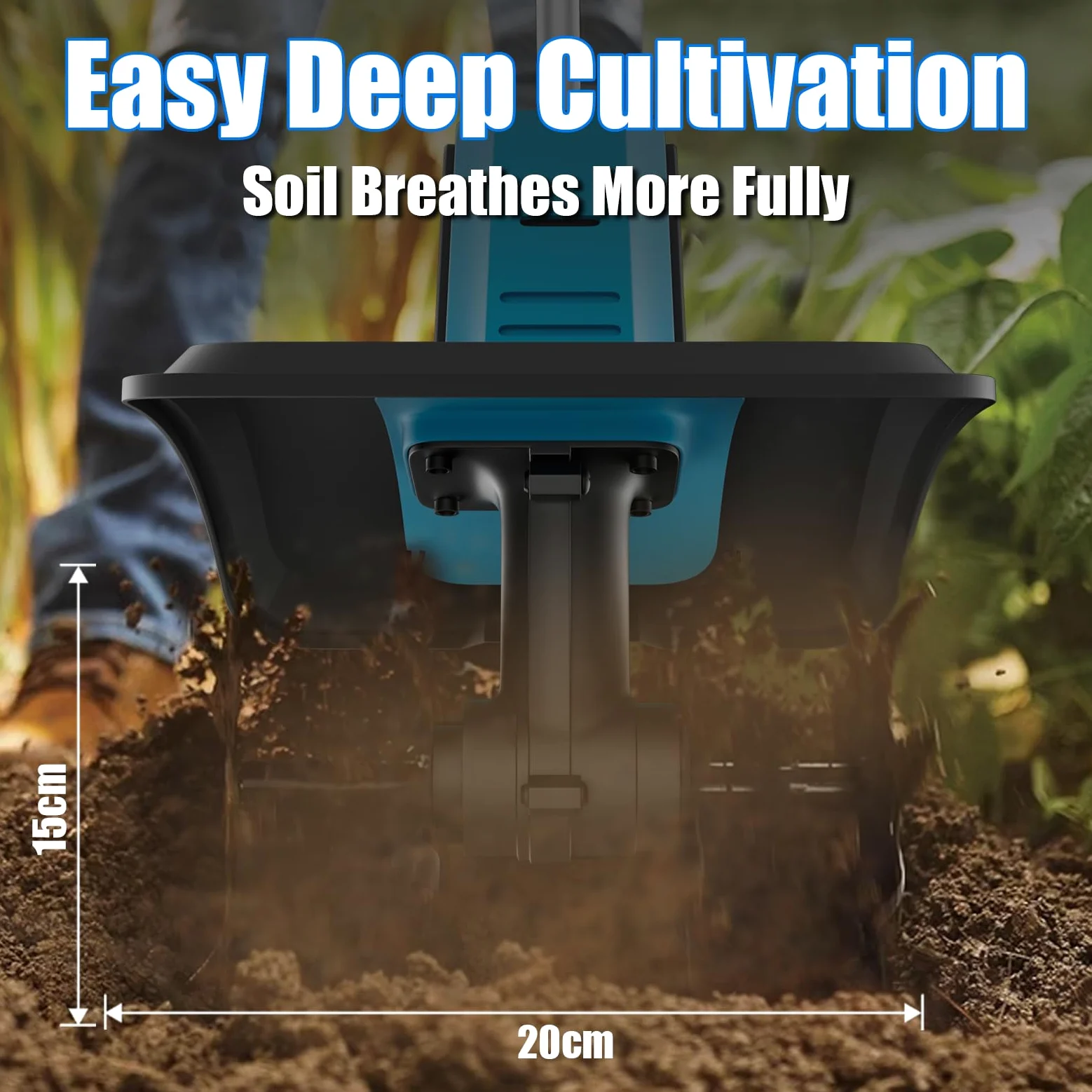 Motoazada Eléctrica Inalámbrica 500W Brushless, Motocultor a Batería con 2X 4.0Ah, Cultivador de Jardín con 4 Fresas de Acero (Ancho 20cm/Prof 15cm), Mango Ajustable, para Huerto y Aflojar Tierra