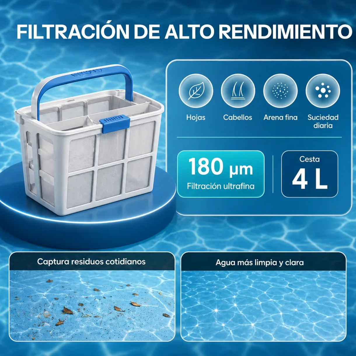 QD40 Robot limpiafondos Piscina sin Cable batería 120 min – Limpia Fondo, Paredes y línea de Agua, navegación Inteligente, Auto Parking, App Bluetooth, Filtro 4L Alta Capacidad