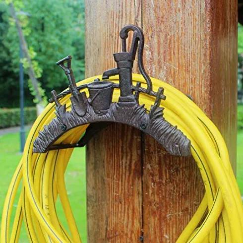 Soporte de pared resistente para manguera de jardín, colgador de manguera de agua de metal para almacenamiento al aire libre, organizador de manguera inoxidable