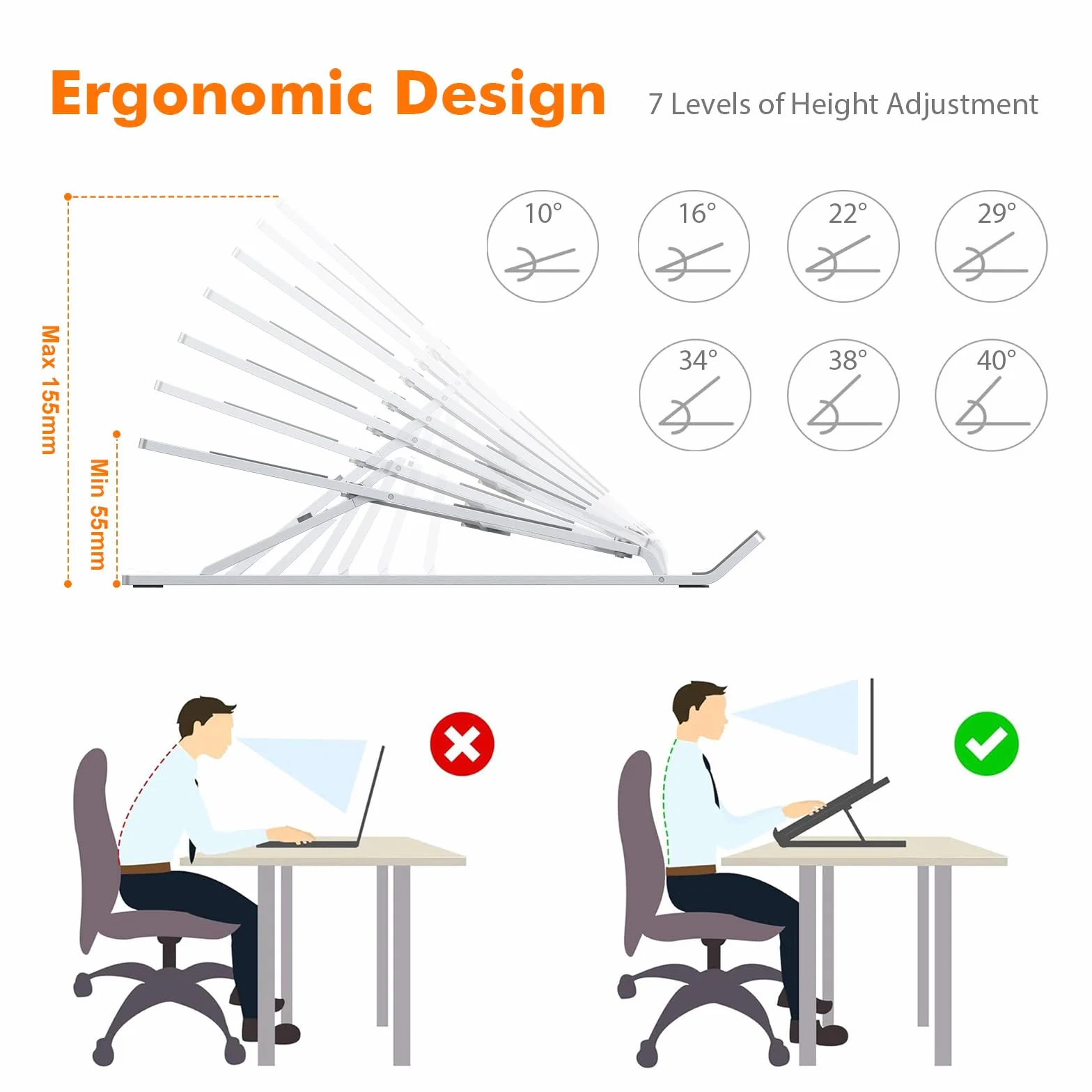 GRIFEMA Soporte para Ordenador Portátil, Laptop Stand Ajustable en 7 Ángulos, Aluminio Plegable con Bolsa, Ergonómico Ventilado para 10-15.6"