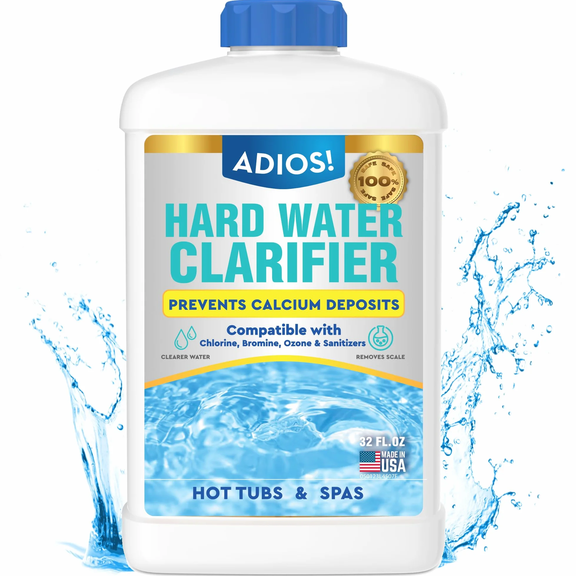 Adios! Clarificador de Agua Dura de SPA para jacuzzis, Elimina y Evita Incrustaciones, depósitos de Calcio y Manchas de Metal, Cuarto de galón (32 onzas) | Reduce la dureza del agua, aclara el agua turbia, trata el calcio y el hierro, suaviza y disminuye