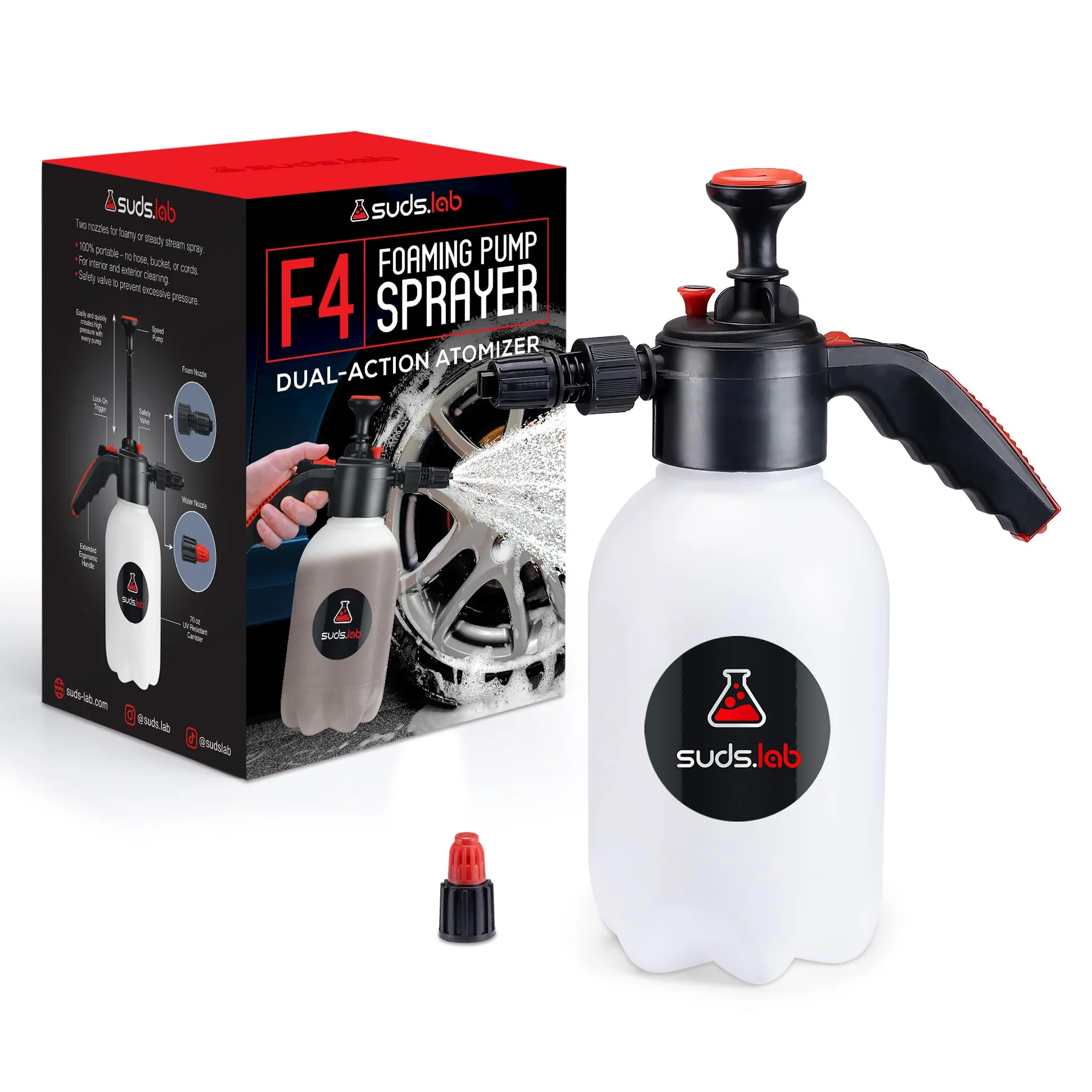 Suds Lab F4 - Pulverizador de bomba de espuma, para el hogar, el jardín y el coche (botella de 70 onzas)