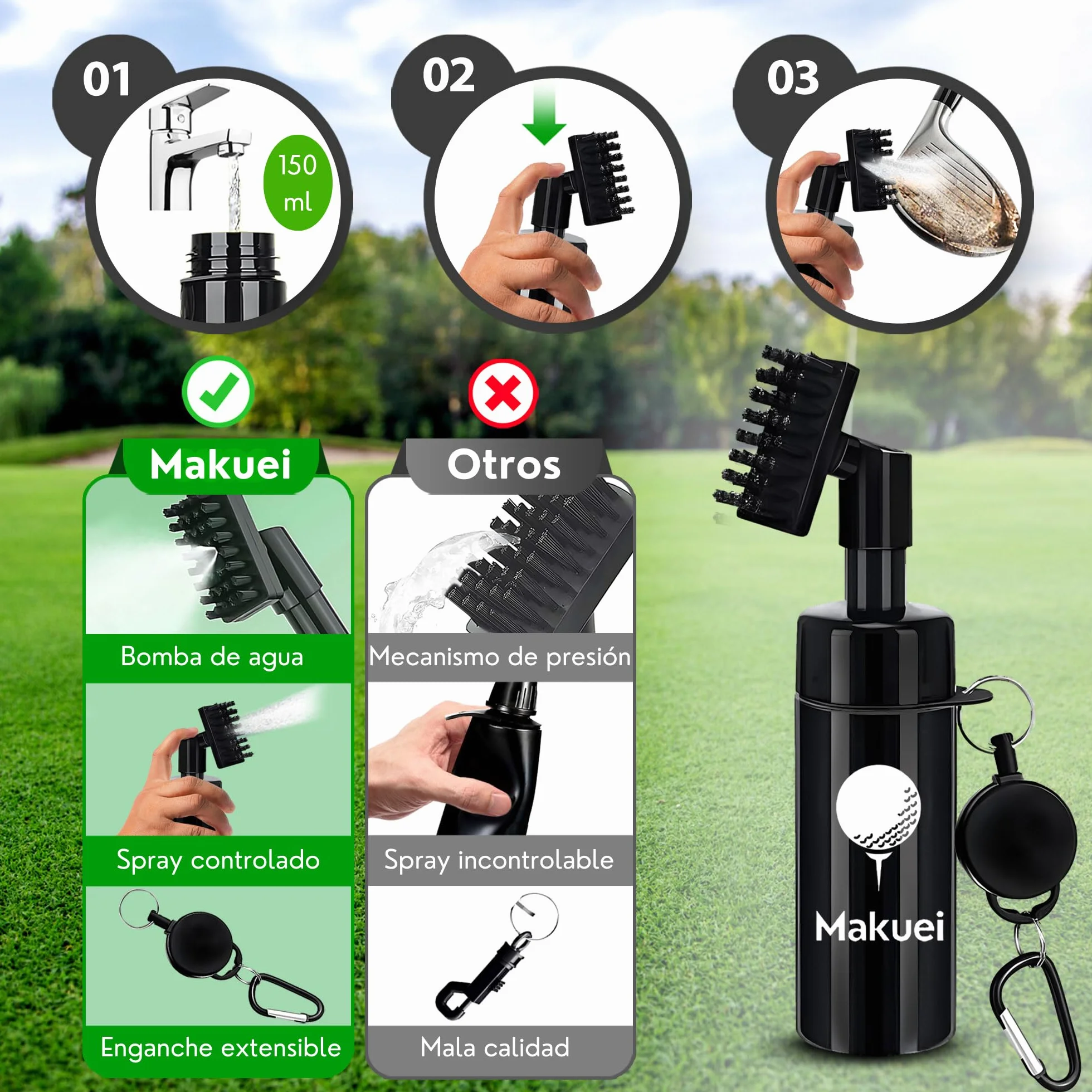 Accesorios de golf 6 en 1: Cepillo limpiador, arreglapiques, tees, toalla y otros accesorios para golfistas