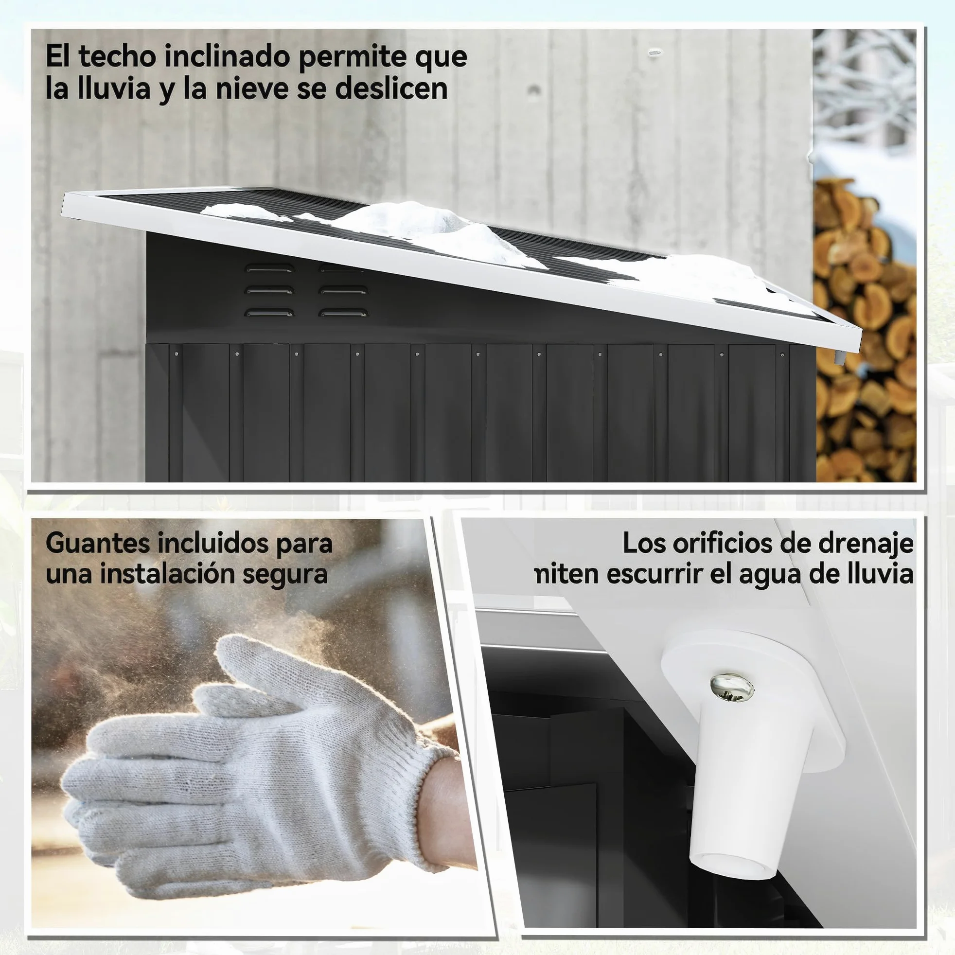 Outsunny Caseta de Jardín Exterior 2,55 m² 221x133x190 cm Gris Oscuro | Cobertizo de Jardín Metálico, Ventana, Puerta con Cerradura y Ventilaciones, para Almacenamiento de Herramientas