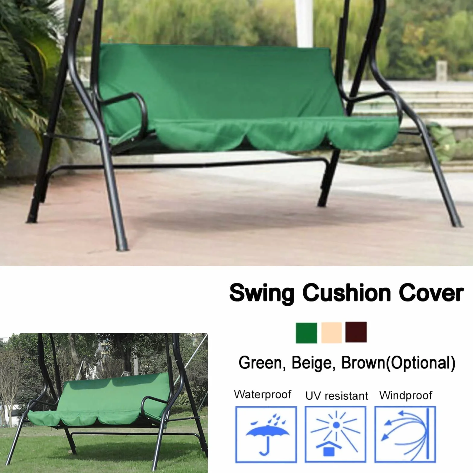Yctze Funda de Cojín para Asiento de Hamaca para Silla Columpio de Jardín Al Aire Libre de Tafetán de Poliéster Impermeable para Tres Plazas, Tela de Repuesto Protectora para