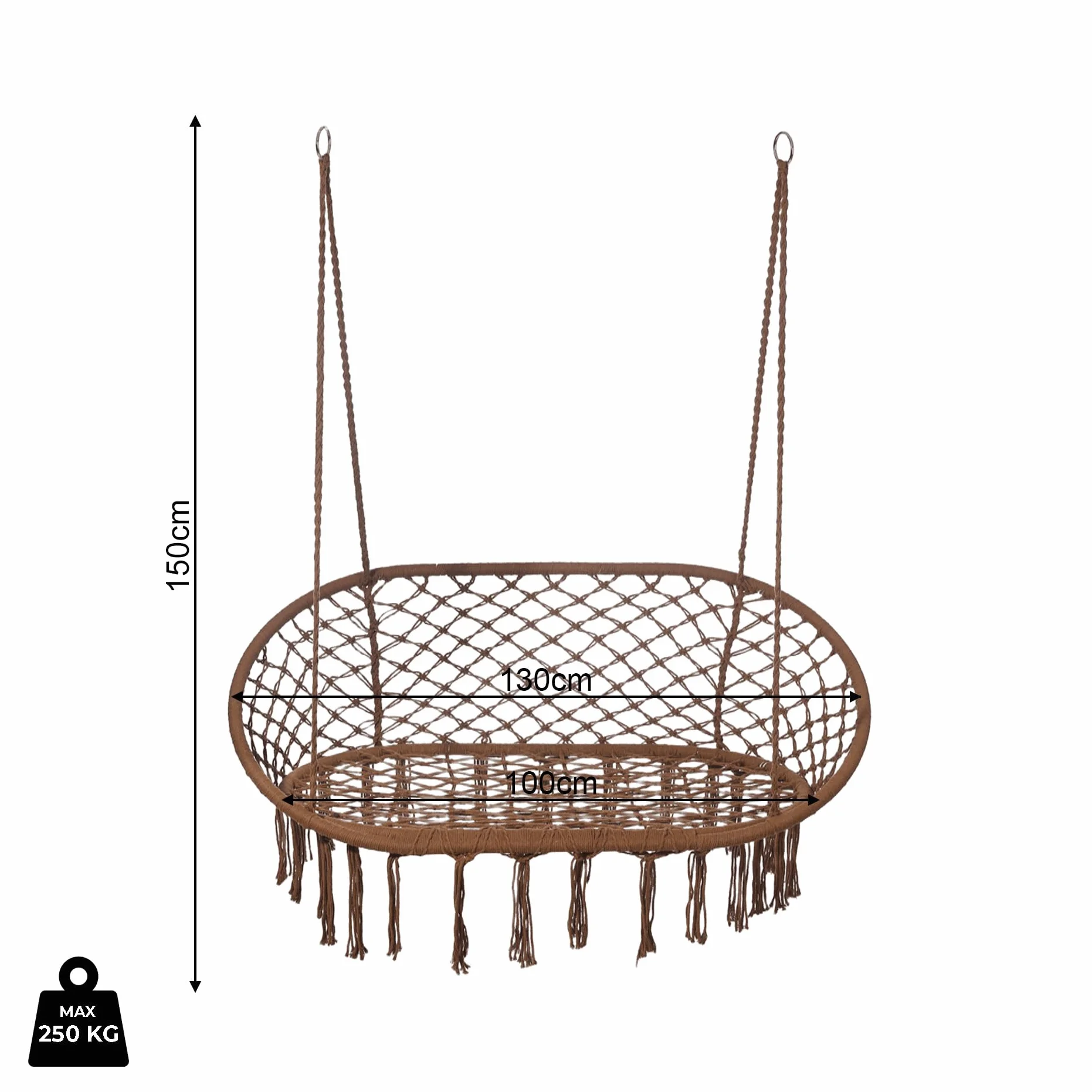 Rebecca Mobili Sofá mecedora de 2 plazas, silla colgante relax, marrón, policotón, acero, 2 plazas, para jardín, sala de estar – Dimensiones (alto x ancho x profundidad): 150 x 130 x 70 cm - Art