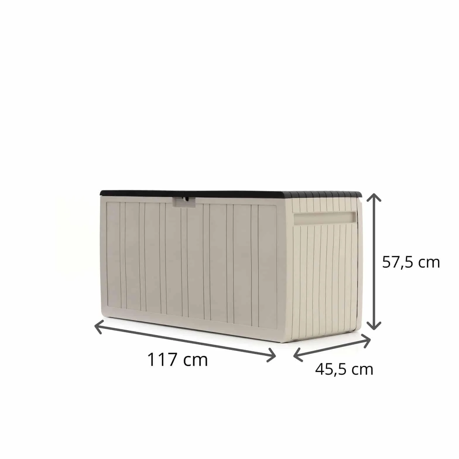 Gardiun Baúl de Almacenaje Top 117x45,5x57,50 cm 270L Montaje en Clic | Fabricado en Resina | Sistema de Cierre para Candado | Diseño Bicolor