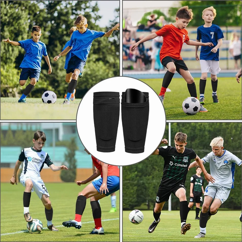 flintronic Espinilleras de Fútbol para Niños, Calcetines con Mangas Altas Elásticas, Doble Capa