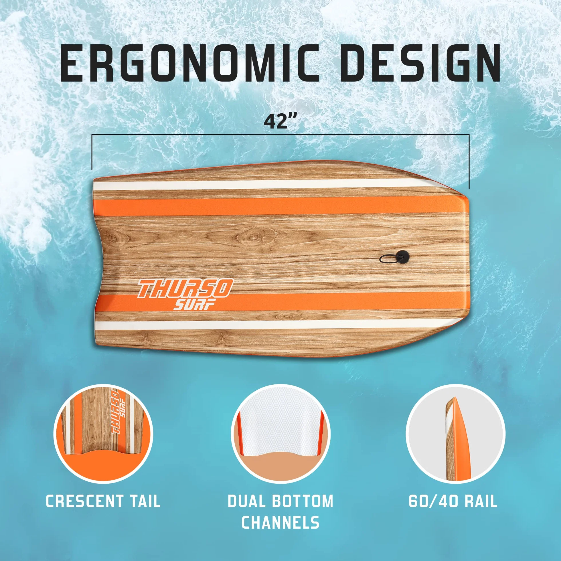 THURSO SURF Quill Tabla de bodyboard 42 pulgadas EPS IXPE HDPE FRP cola creciente malla plástica doble canal