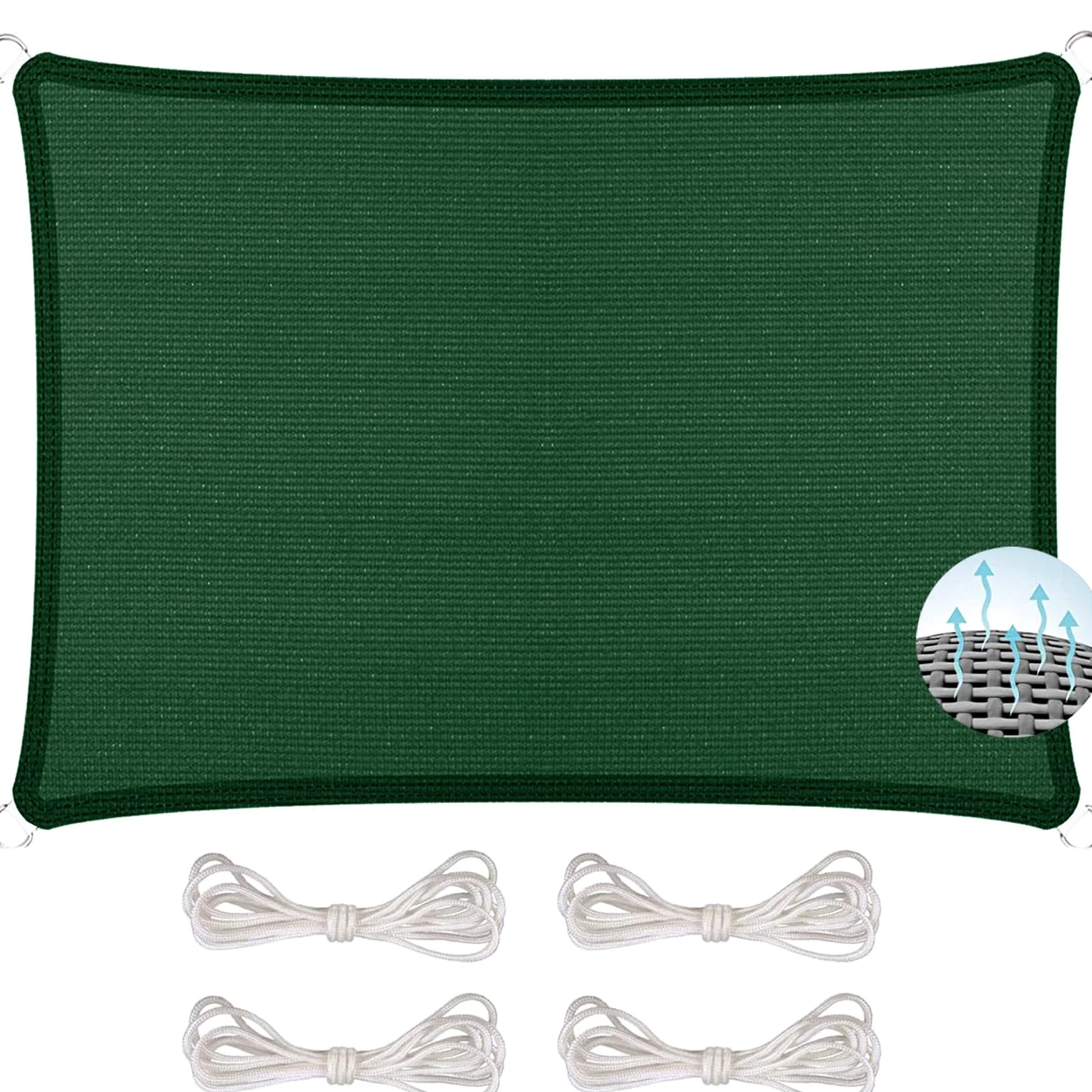 Toldo Vela Rectangular 150 x 600 cm, Transpirable, Prueba de Viento, Permeable Al Agua, Vela de Sombra Malla Sombreo, para Patio,Jardín,Exteriores, Verde Oscuro