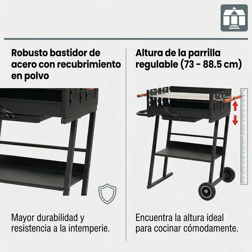 Tarrington House Barbacoa de Carbón Brigida, Acero/Madera, Rejillas Regulables en Altura, Asas de Madera, Estante Inferior, Ruedas, Negra