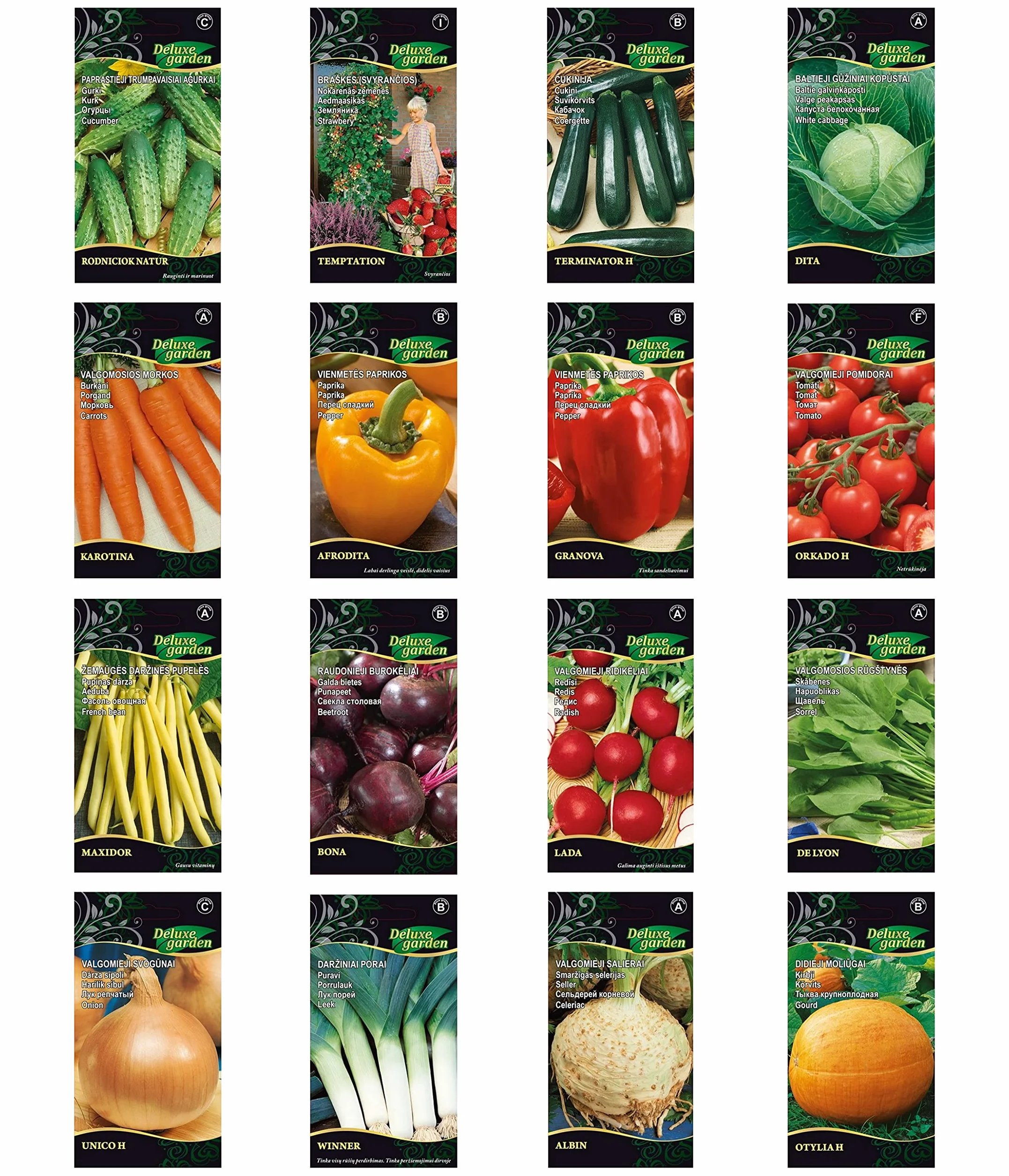 Colección Deluxe de semillas para jardín: 16 vegetales para crear un oasis en su propio jardín. Alta tasa de germinación. Instrucciones fáciles de seguir.