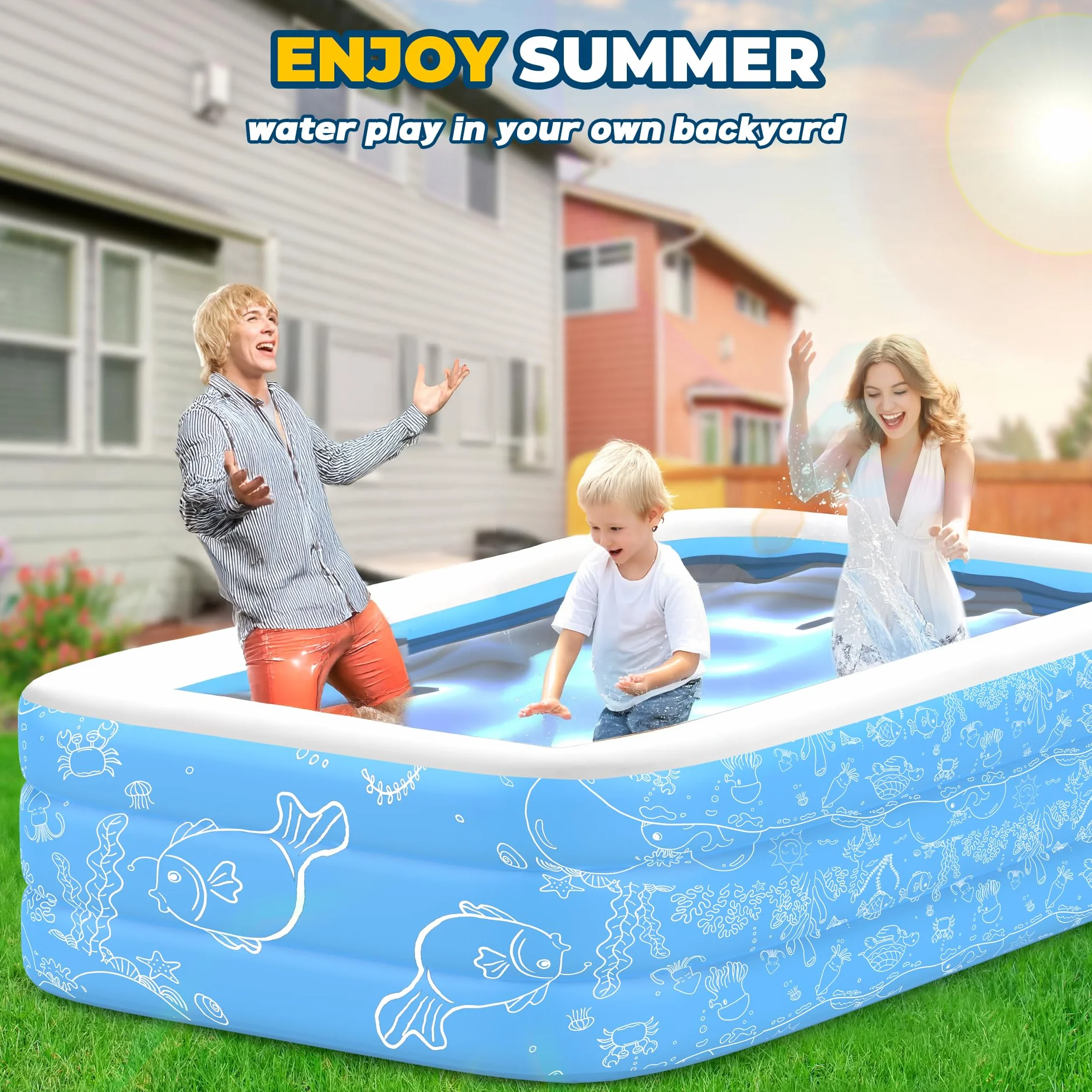 CACSPS Piscinas hinchables, 160 x 102 x 51 cm, Gran piscina hinchable para niños y adultos, Piscina familiar duradera para el ocio, Piscina infantil para jardín, patio trasero o interior