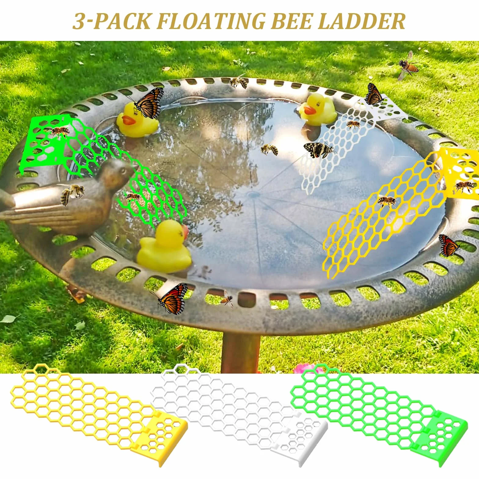 3 Escaleras Flotantes para Abejas - Isla de Colmena Plegable en Plástico | Bebedero Seguro para Polinizadores en Jardines, Huertos y Colmenares (Antiahogamiento)
