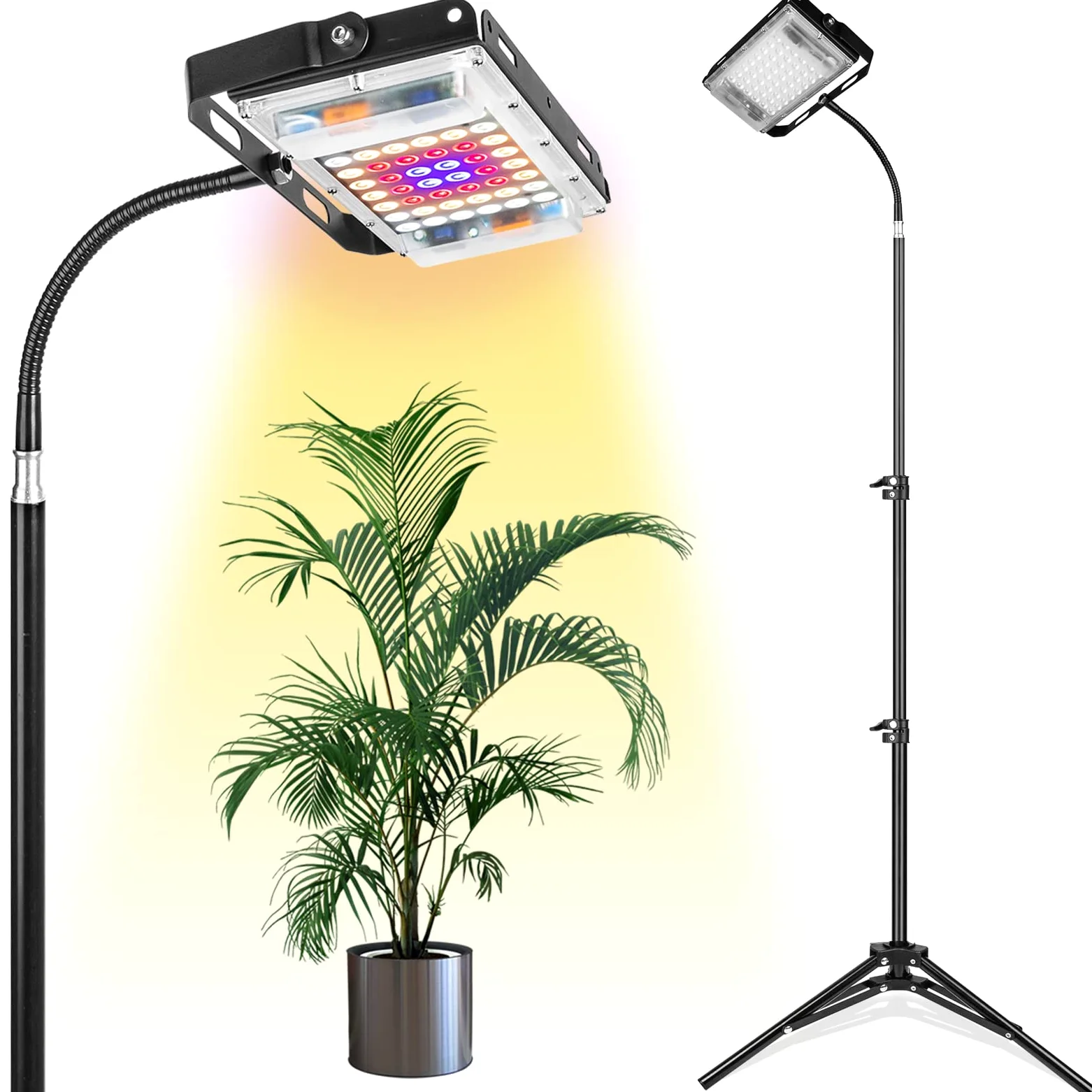 Grow Light with Stand, LBW Full Spectrum 150W LED Floor Plant Light for Indoor Plants, with On/Off Switch, Flexible Gooseneck, Adjustable Tripod Stand 15-47 Inches