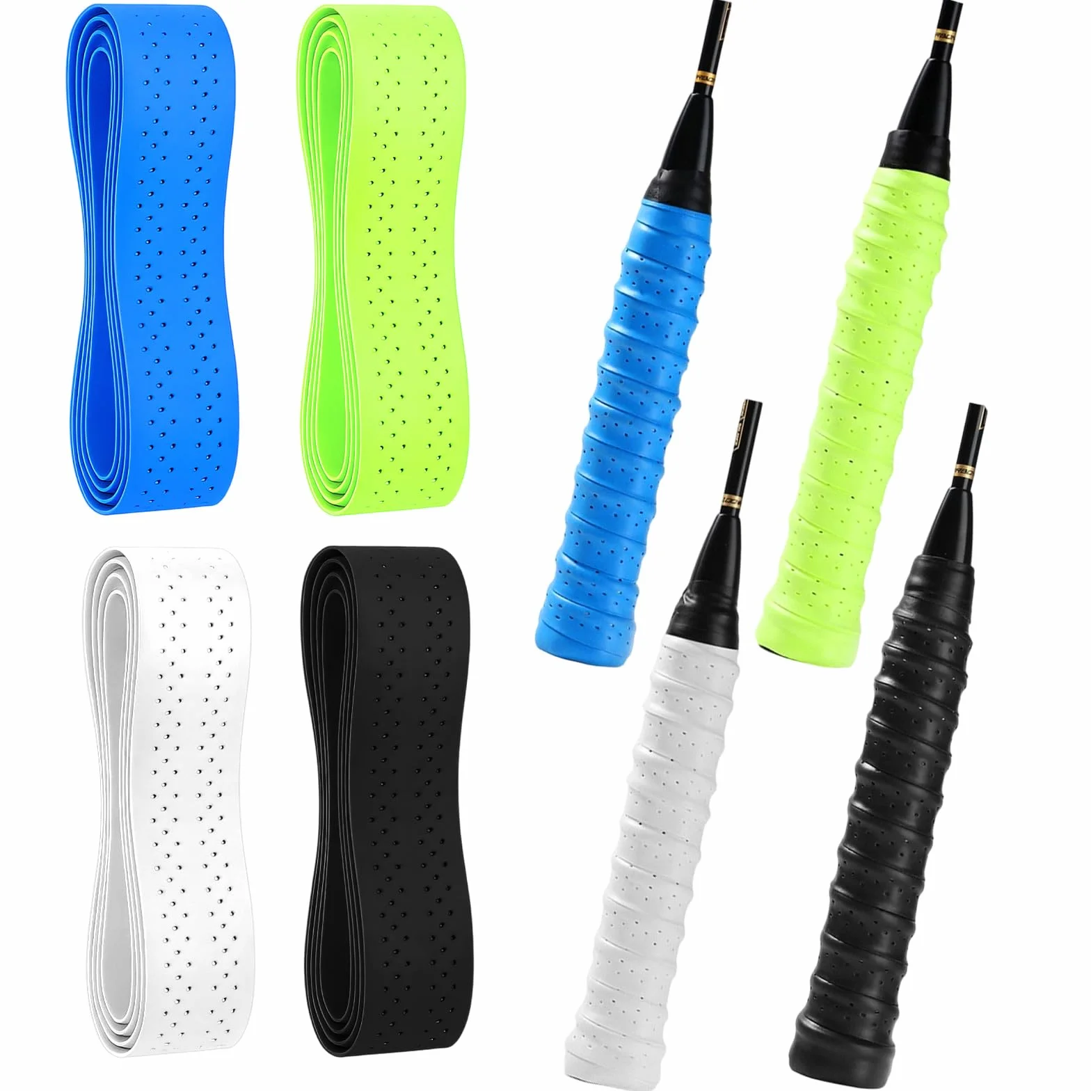 Agarre de Raqueta de Bádminton - 4 Pcs Antideslizante - 110 × 25 mm, Transpirables, Blanco, Azul, Verde, Negro