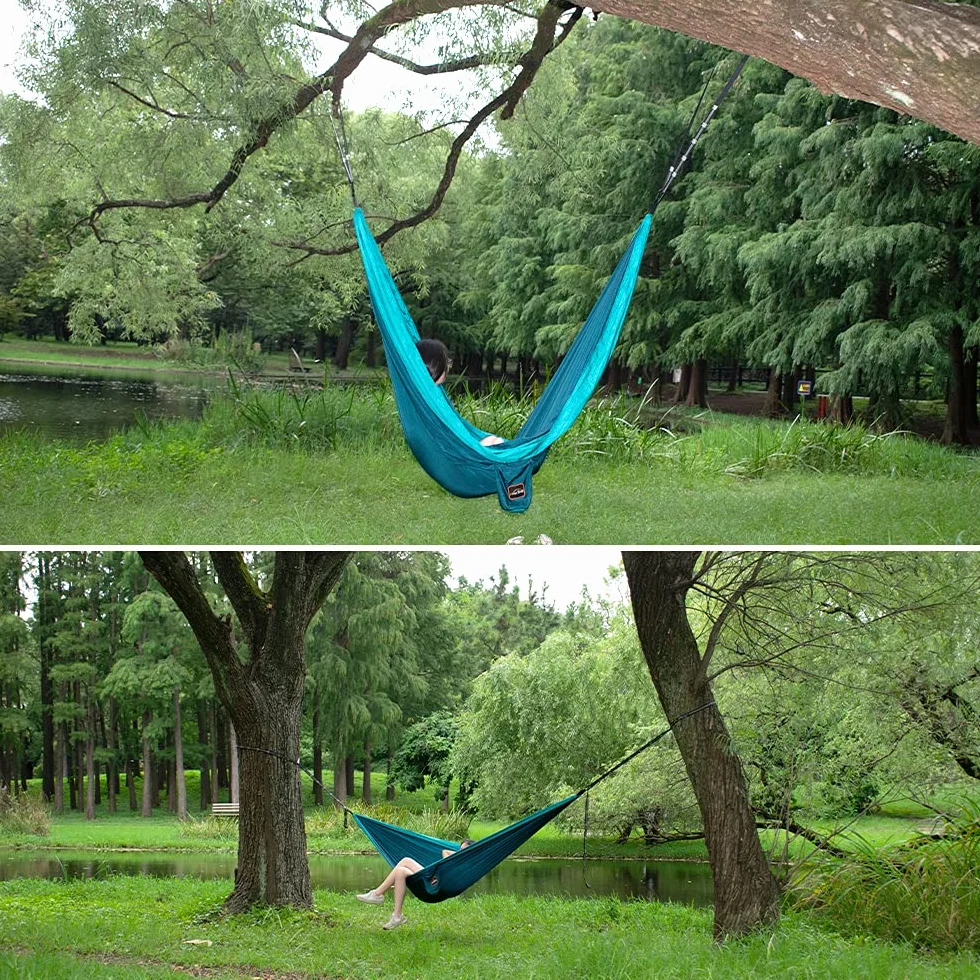 AnorTrek Hamaca de Camping, Súper Ligera y Portátil, de Paracaídas con Dos Correas para Árboles, Hamacas de Viaje de Nylon Individuales o Dobles para Acampar, Mochilero y Senderismo