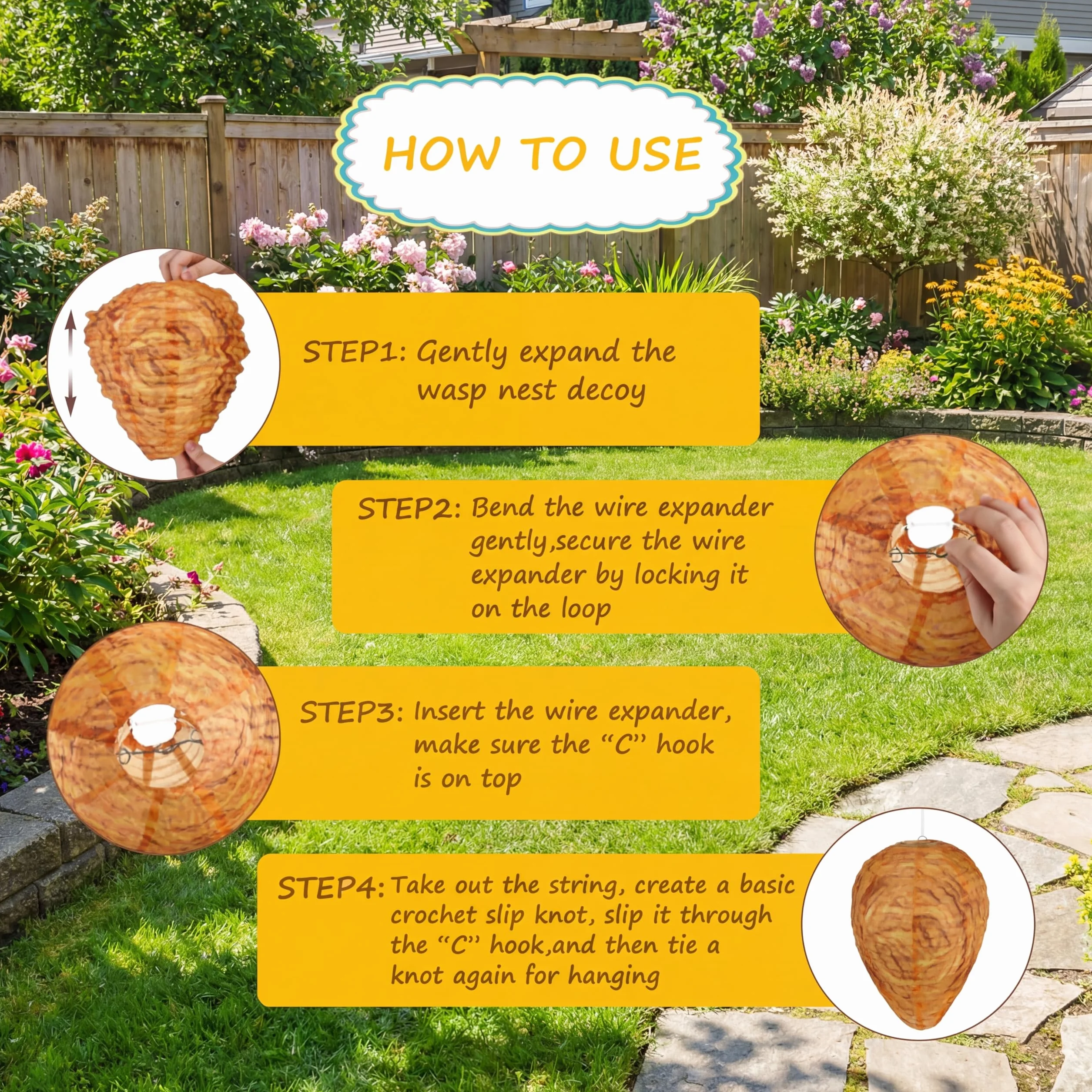 Honoson Señuelo de Nido de Avispas Nido de Avispas Artificial Colgante Señuelo de Material Impermeable Falso para Avispas Amarillas Hogar Jardín Patio Exterior (Naranja, 4 Piezas)