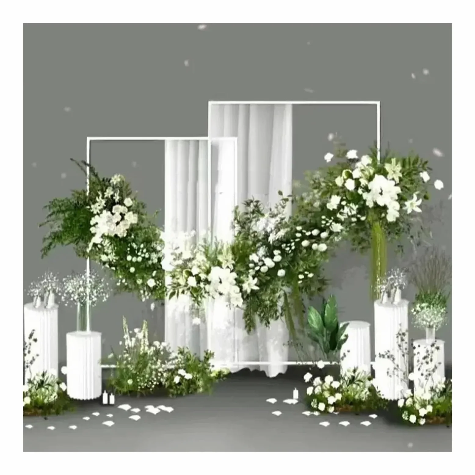 Genérico 4 Uds. Accesorios de Boda Estante de Pantalla de Hierro Marco Rectangular Arco de Flores Soporte de Cartel de Bienvenida guía de Carretera, decoración de Fondo de Escenario(White 4pcs)
