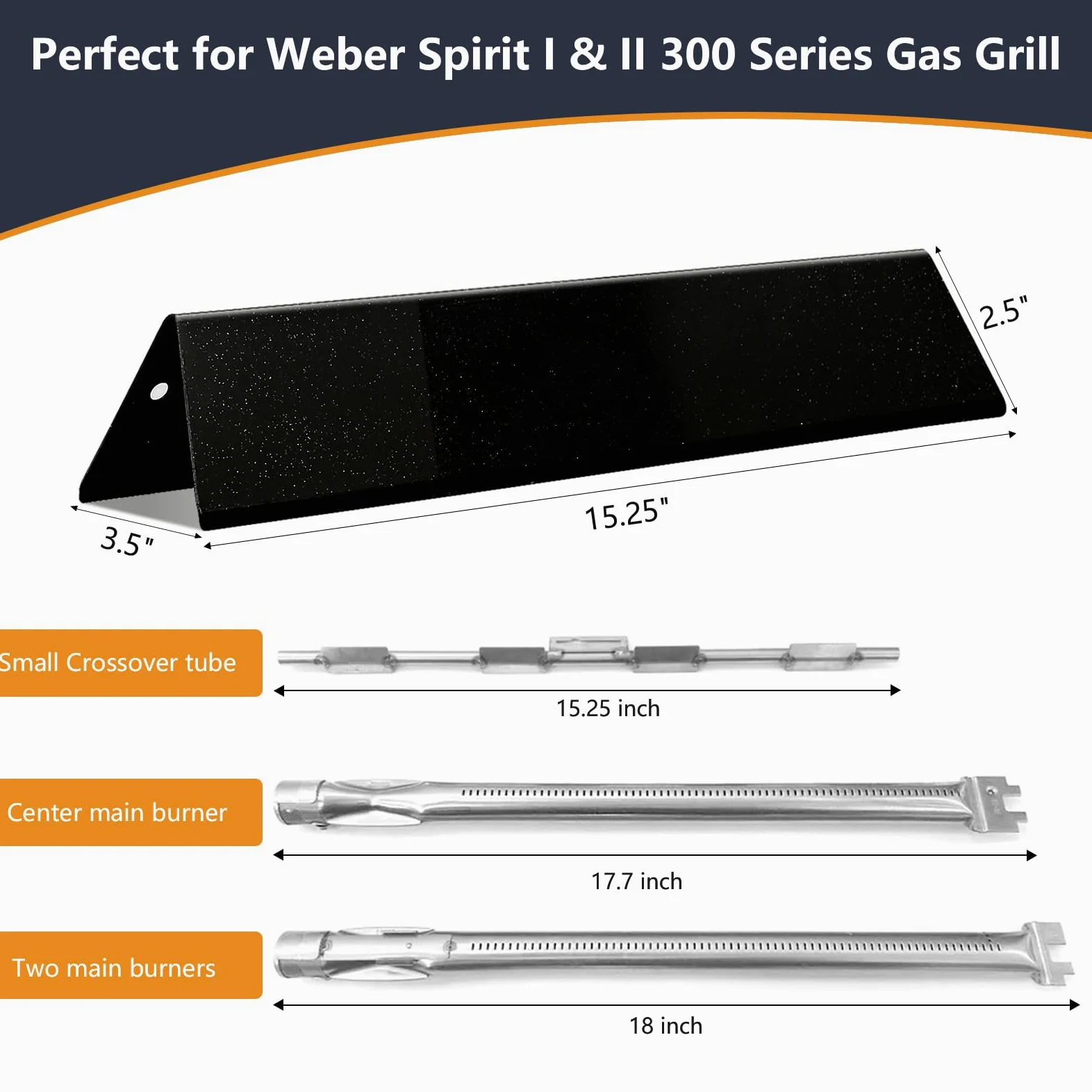 7636 Barras Flavorizer y 69787 Tubo quemador de acero inoxidable para Weber Spirit I & II 300 Series, Spirit E310 E320 E330 S310 S320 S330 (con controles montados frontales)