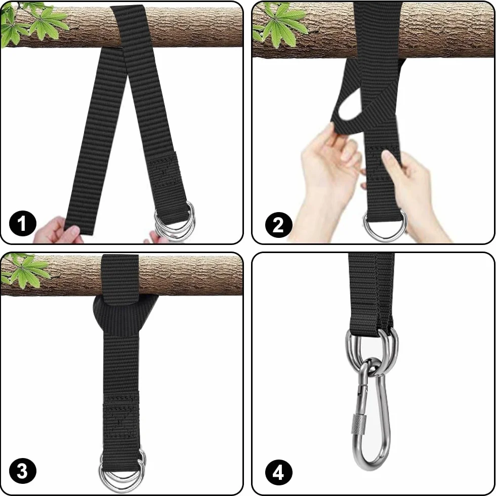 2 Piezas Correas de Hamaca, Kit de Correas para Colgar Columpios, Hamaca Correas árbol con 2 Mosquetón y Anillos en D, Hamacas de Fijación para Jardín, Columpio, Columpio de árbol, Hamacas, 50cm× 25mm