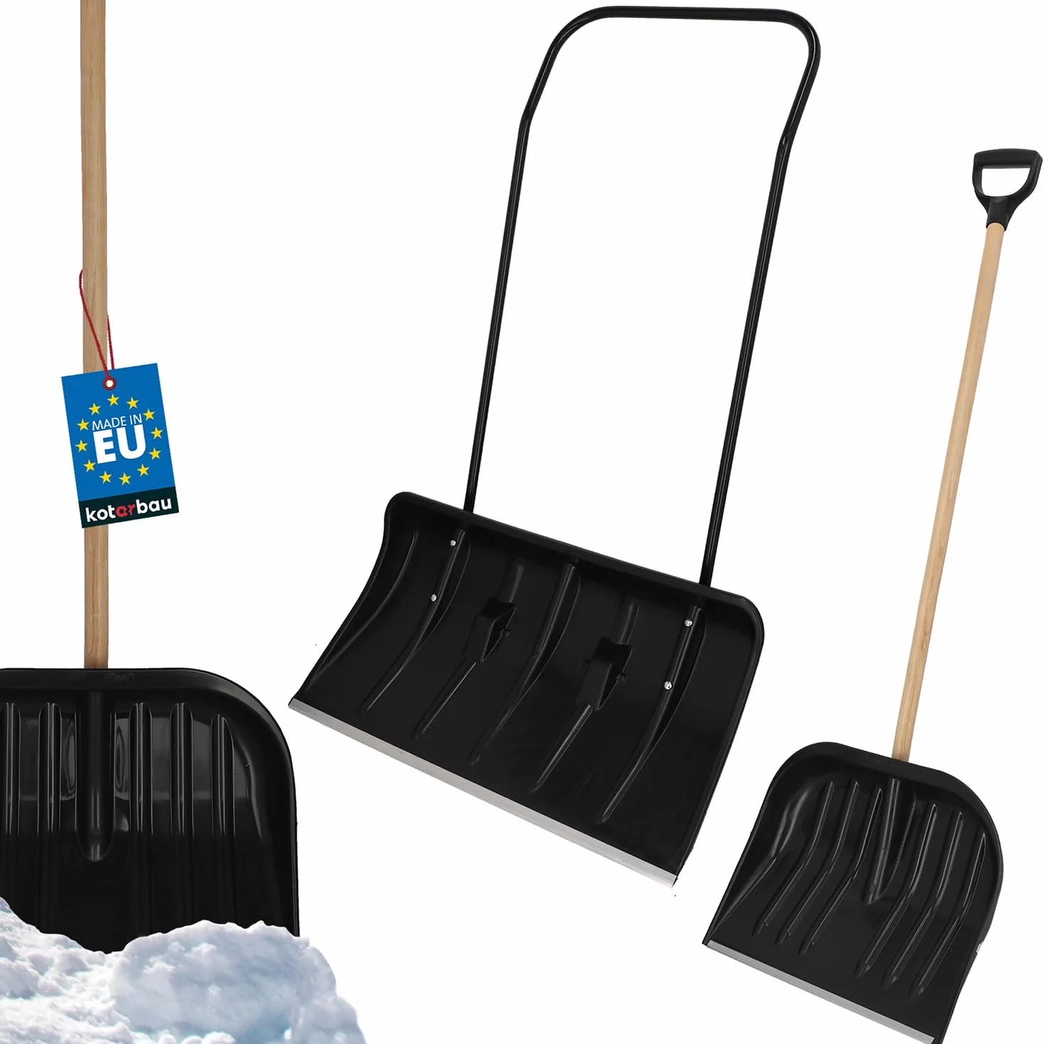 KOTARBAU Juego de Palas quitanieves de 80 cm con Ruedas + Pala de Nieve de 48 cm, cubeta de Nieve con Borde de Aluminio, Pala de Nieve con Mango de Metal, Limpiador de Nieve ecológico