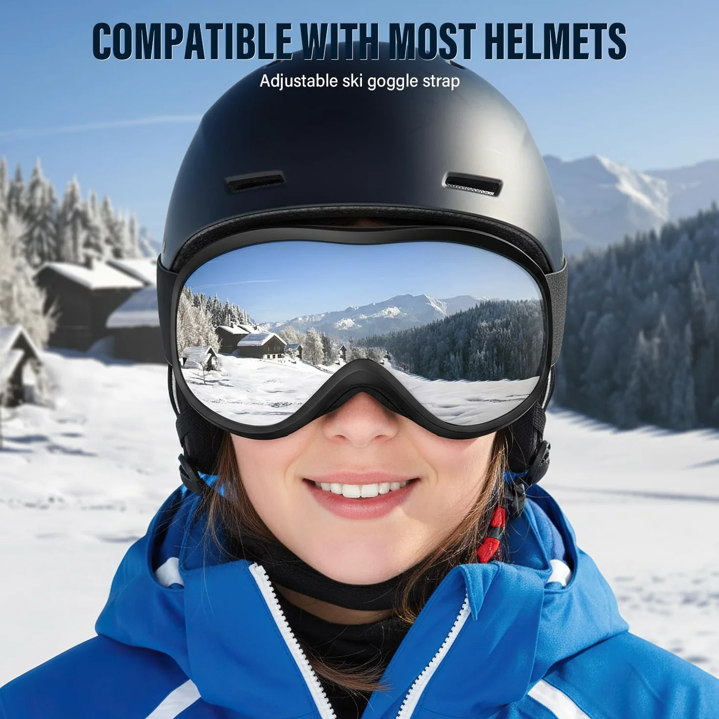 Onherm Gafas de Esquí Doble Lente Esférica Antiempañante Protección UV Compatibles con Casco y Gafas Graduadas