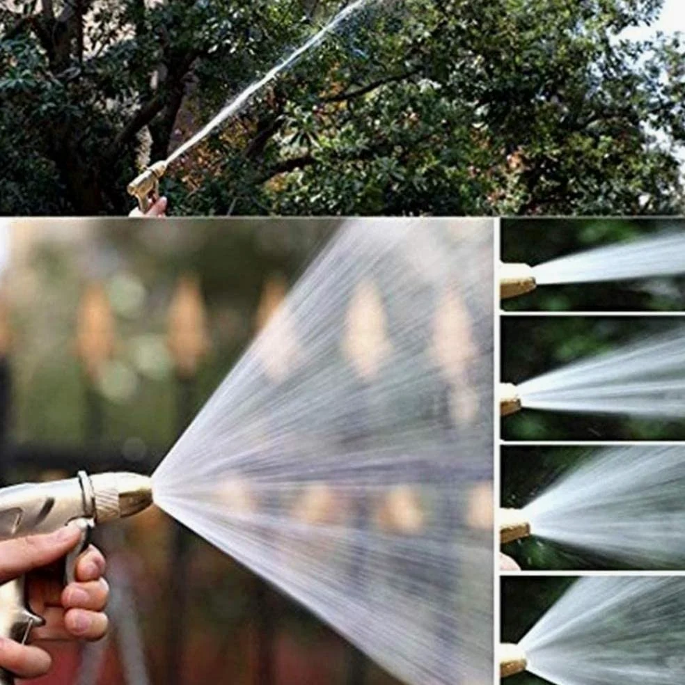 Pistola de pulverización de manguera de agua ajustable, pistola de pulverización de manguera de metal de alta presión con boquilla de latón