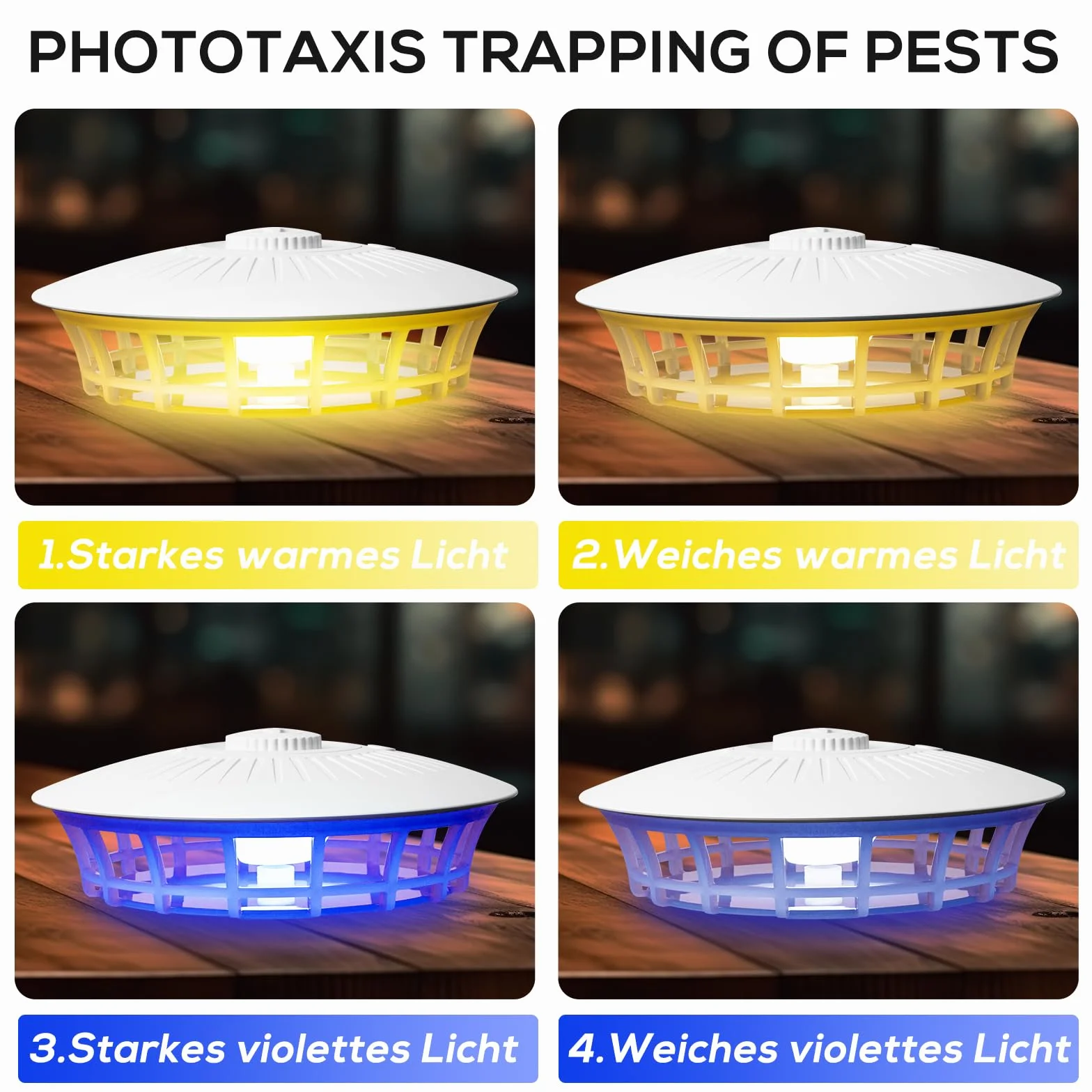 Pulgas Eliminar Casa, 2PCS Lámpara Antipulgas con 14Almohadillas Adhesivas, 4 Modos de luz Trampa Mata Pulgas Hogar, Trampa para Pulgas para La Sala de Estar, Cocina, Dormitorio